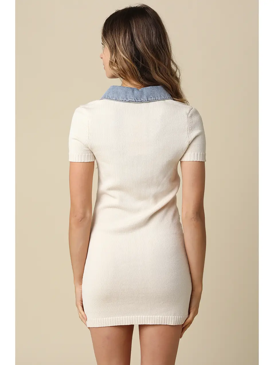 Knit Denim Collar Mini Dress - Image 7