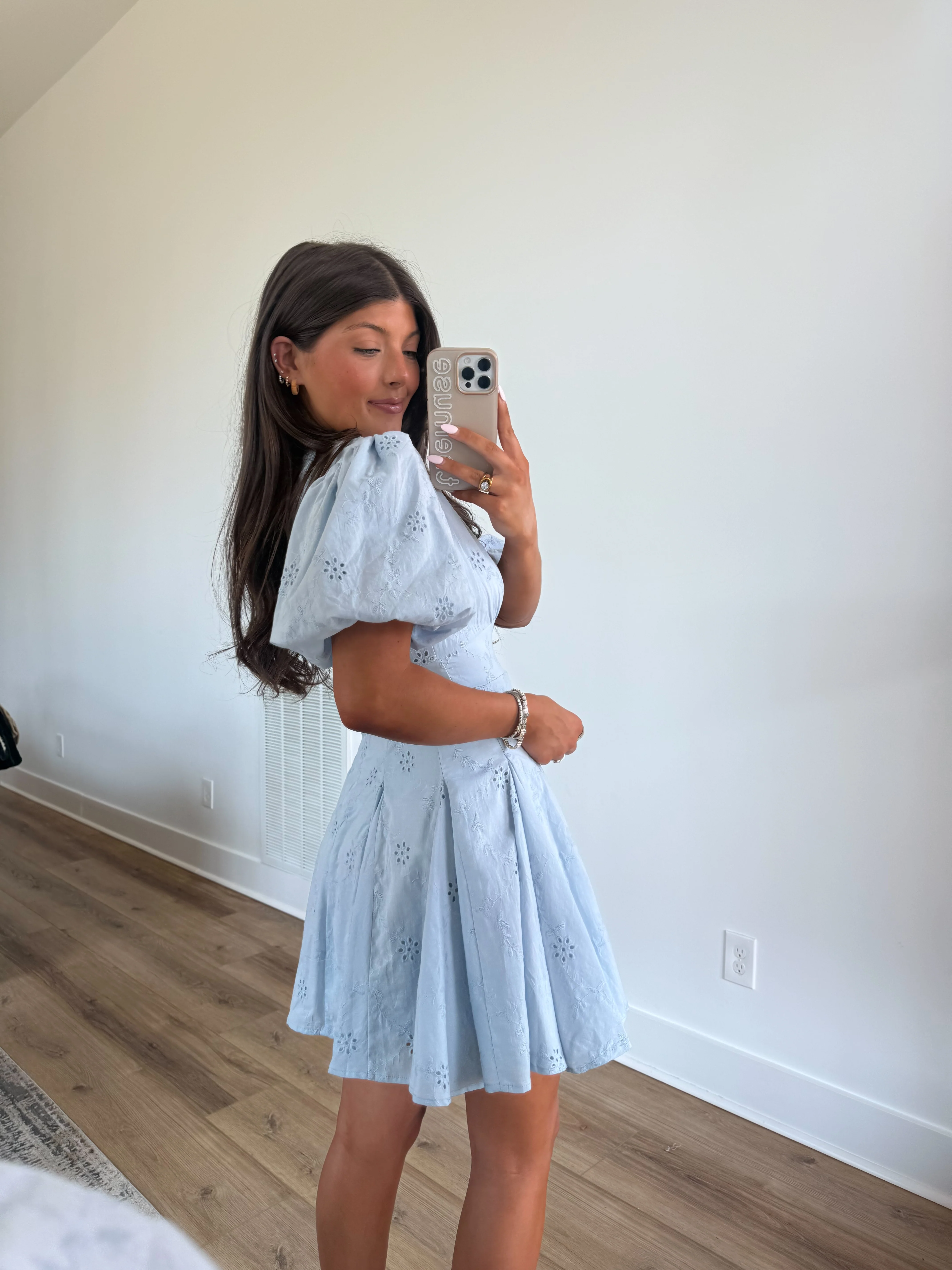 Kyndall Eyelet Mini Dress (Blue) - Image 2