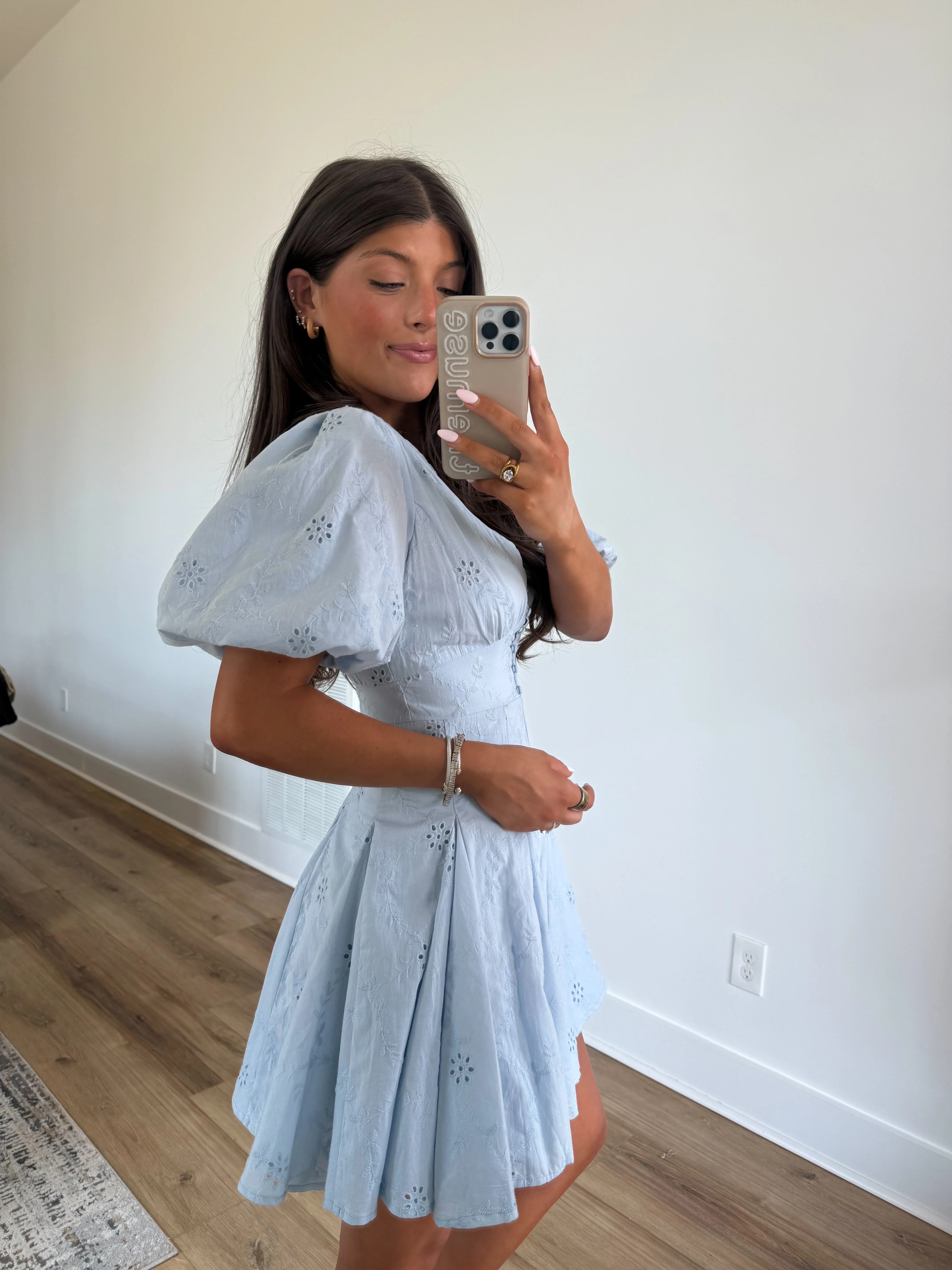 Kyndall Eyelet Mini Dress (Blue) - Image 4