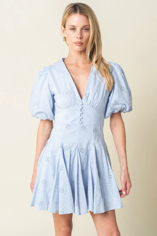 Kyndall Eyelet Mini Dress (Blue) - Image 5