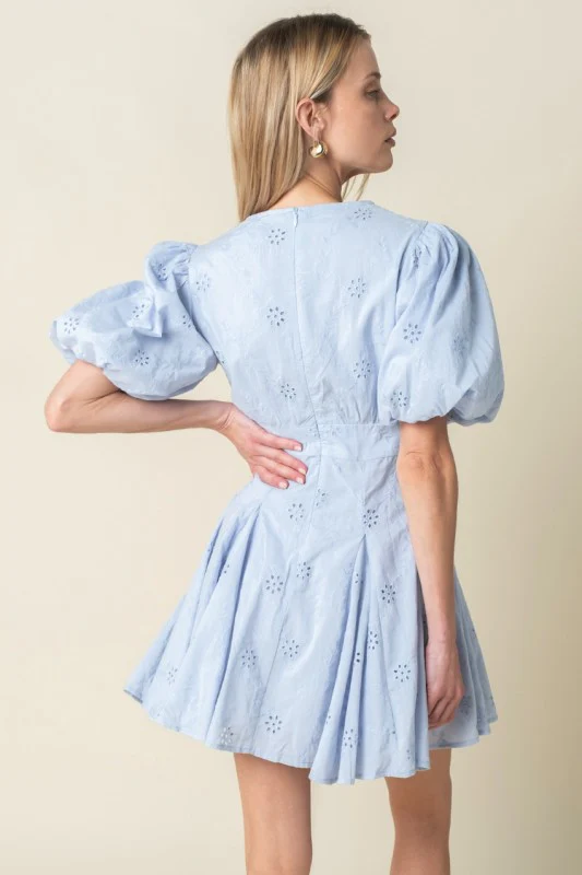 Kyndall Eyelet Mini Dress (Blue) - Image 6