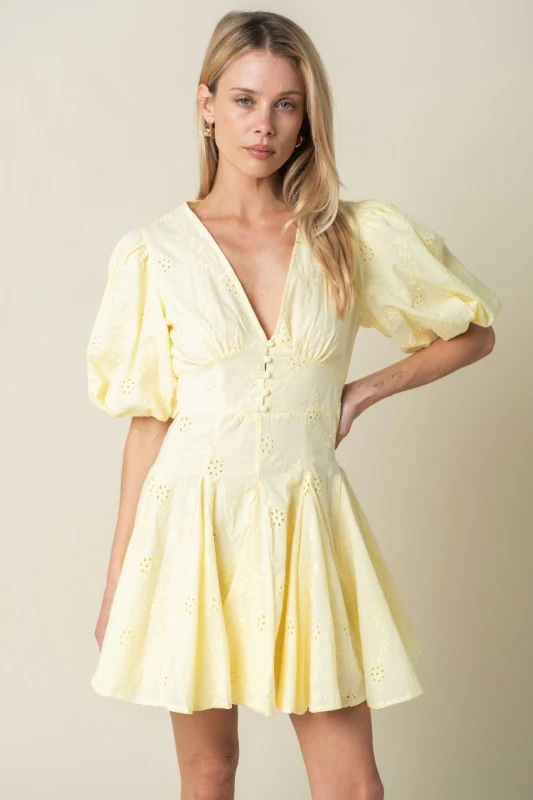 Kyndall Eyelet Mini Dress (Yellow) - Image 4
