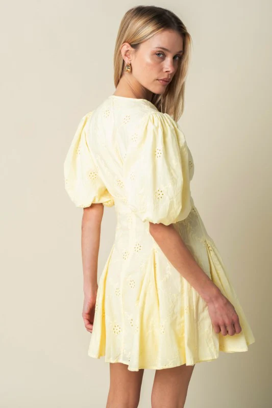 Kyndall Eyelet Mini Dress (Yellow) - Image 5