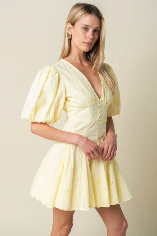 Kyndall Eyelet Mini Dress (Yellow) - Image 6