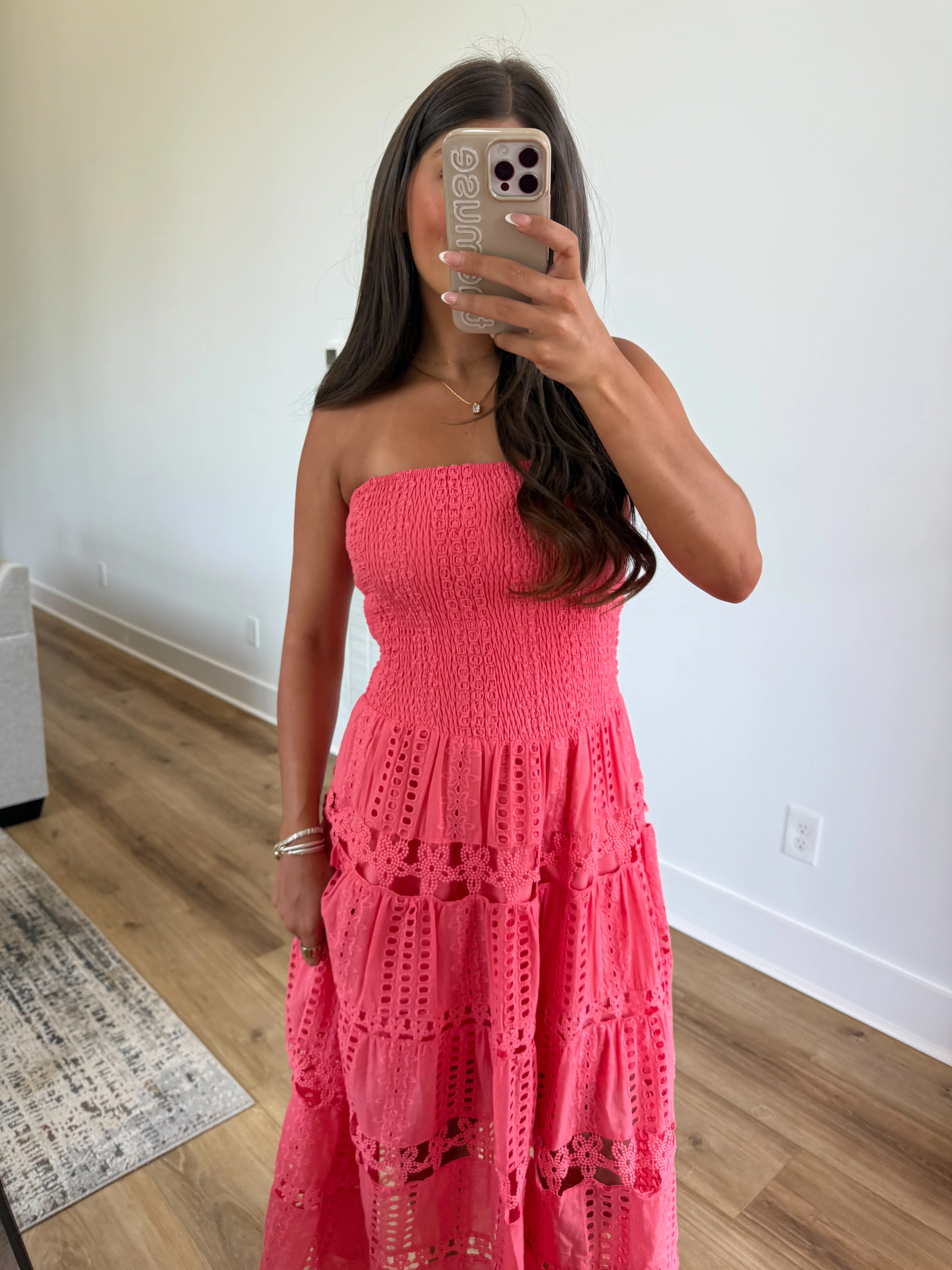 Lace Soirée Dress (Coral) - Image 2