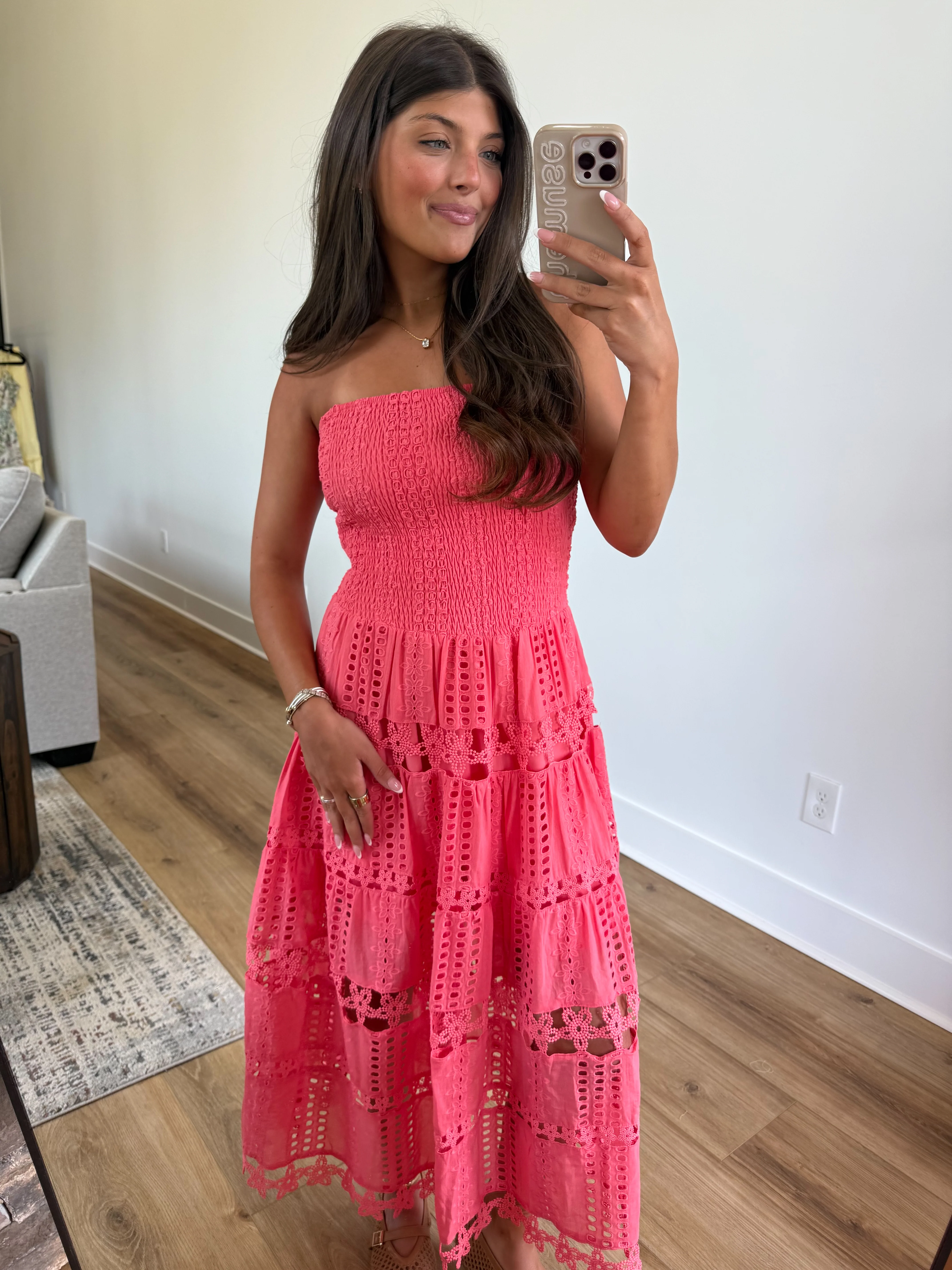Lace Soirée Dress (Coral) - Image 3