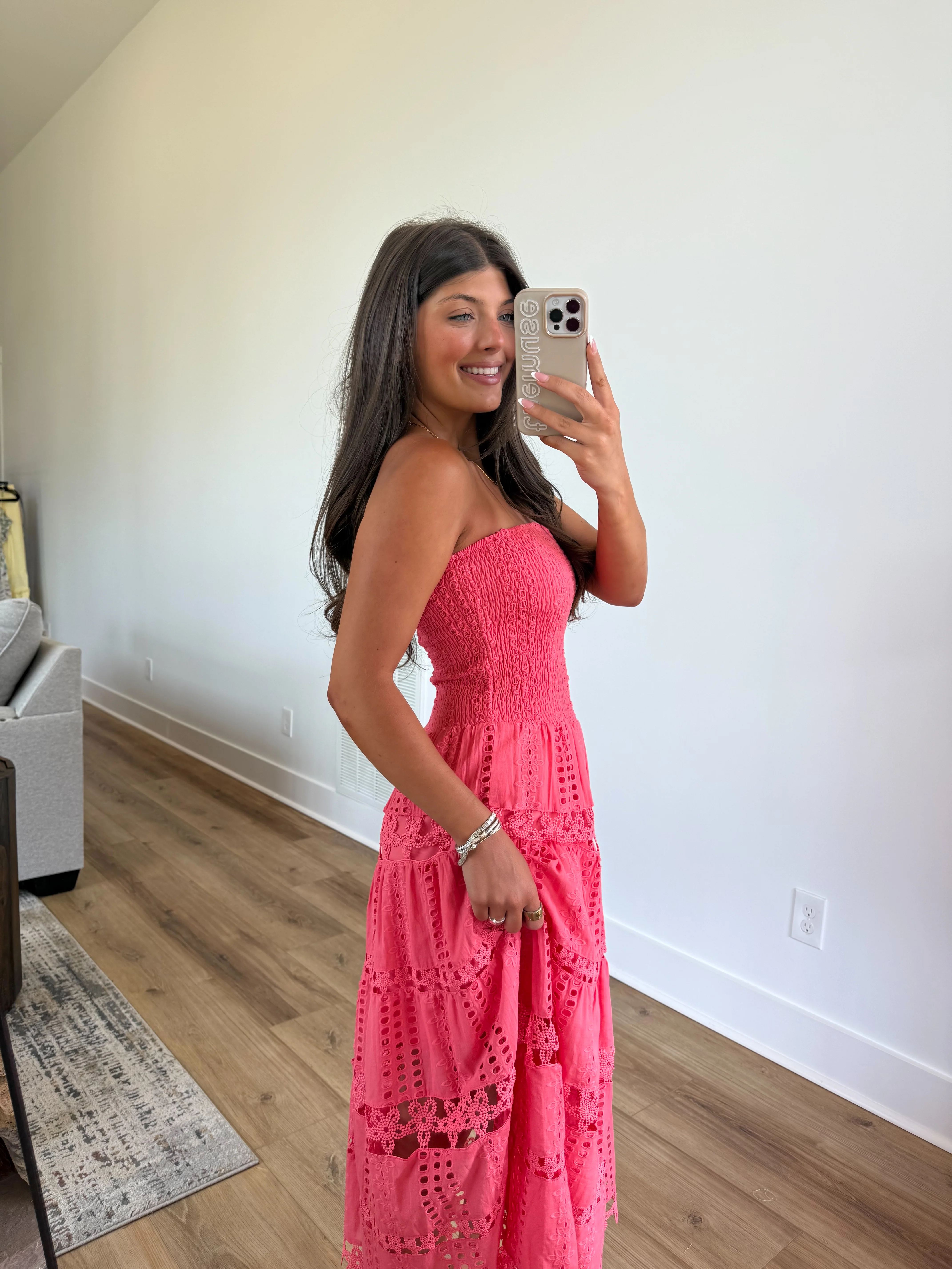 Lace Soirée Dress (Coral) - Image 4