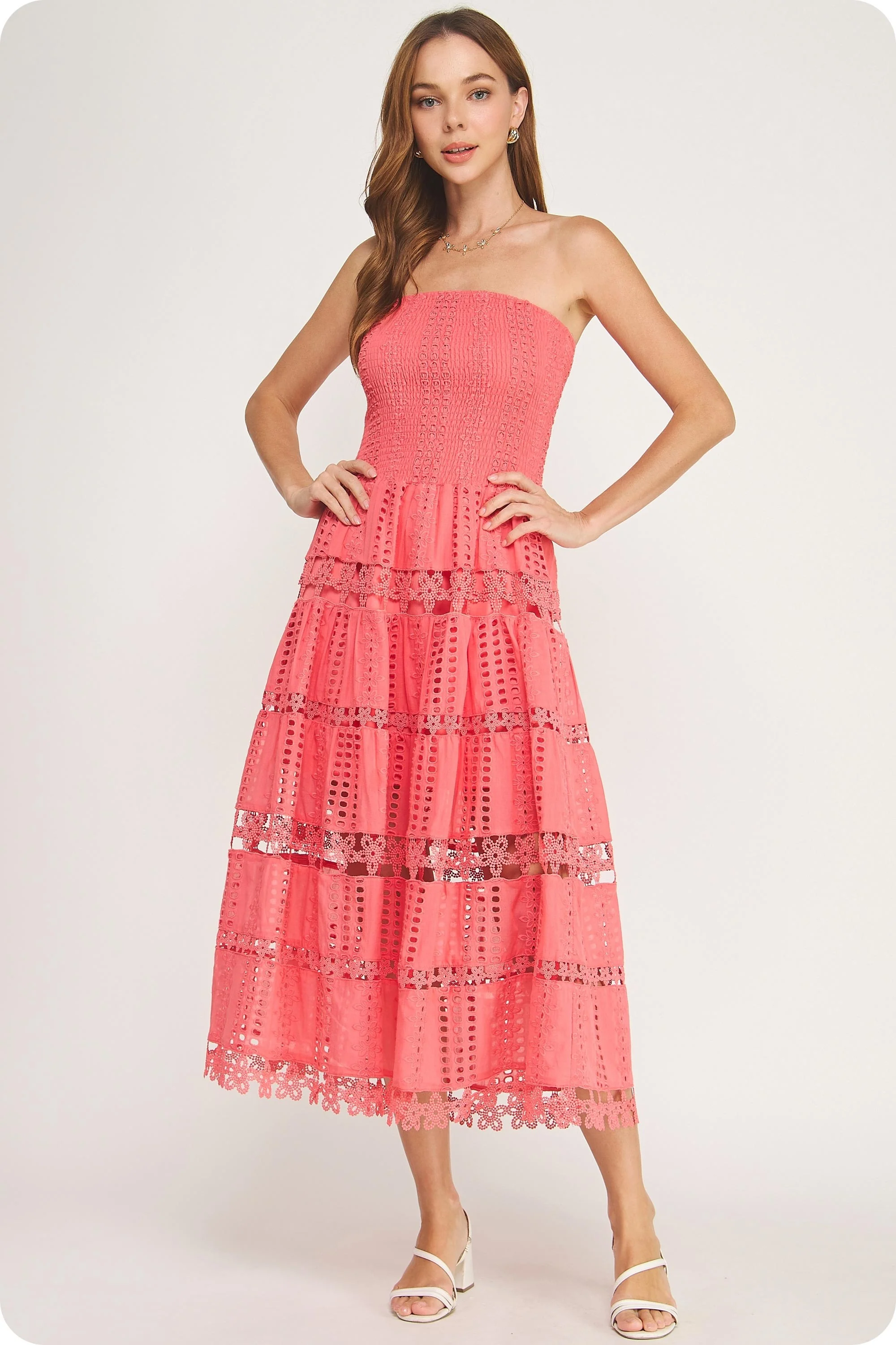 Lace Soirée Dress (Coral) - Image 5