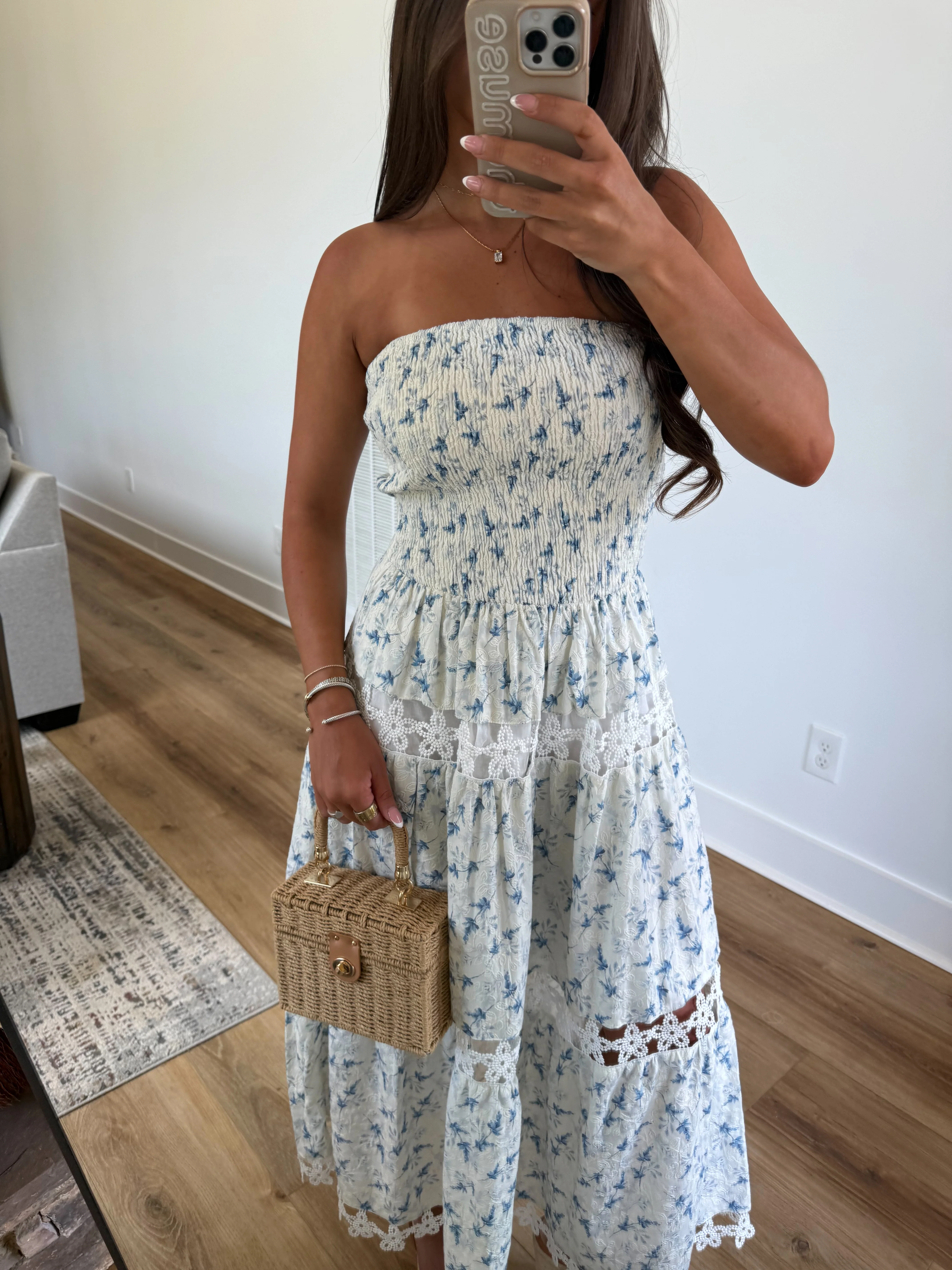 Lace Soirée Dress (Blue Florals) - Image 3