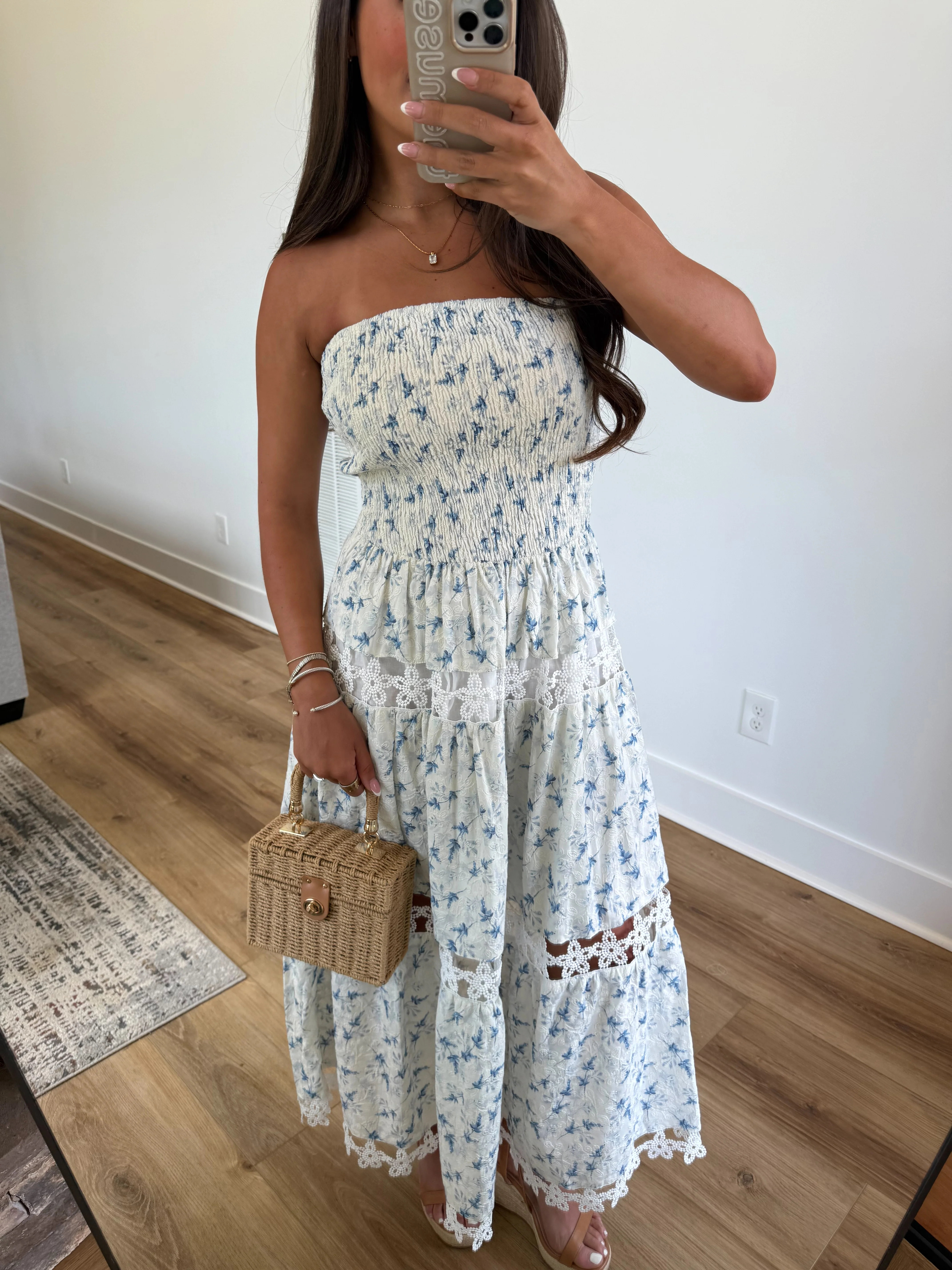 Lace Soirée Dress (Blue Florals) - Image 7