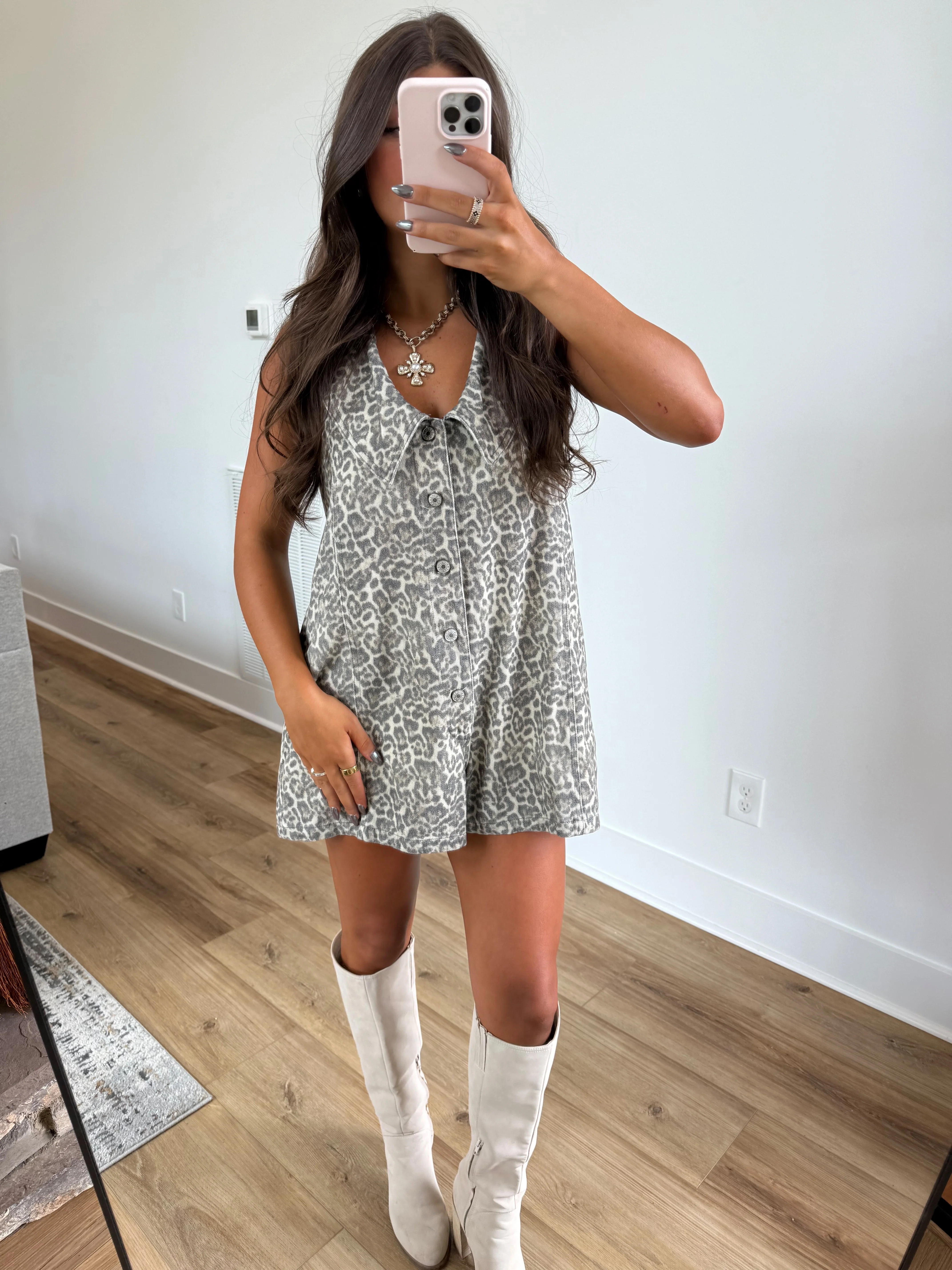 Leopard Collar Denim Romper - Image 2