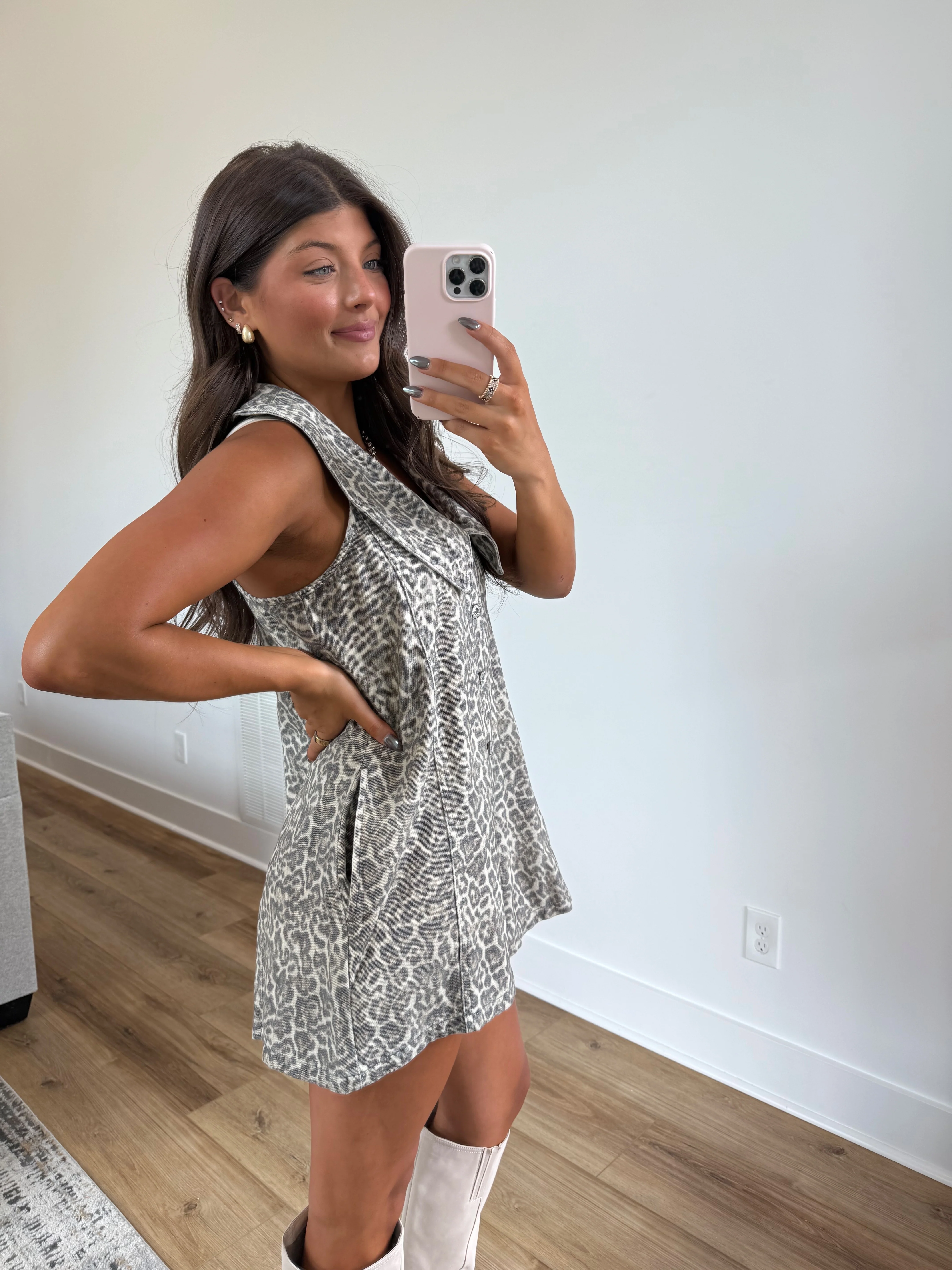 Leopard Collar Denim Romper - Image 3