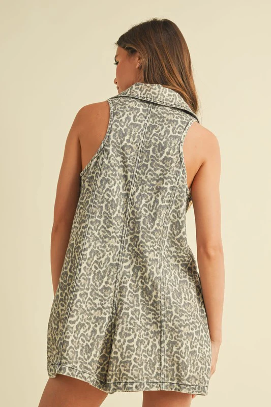 Leopard Collar Denim Romper - Image 6