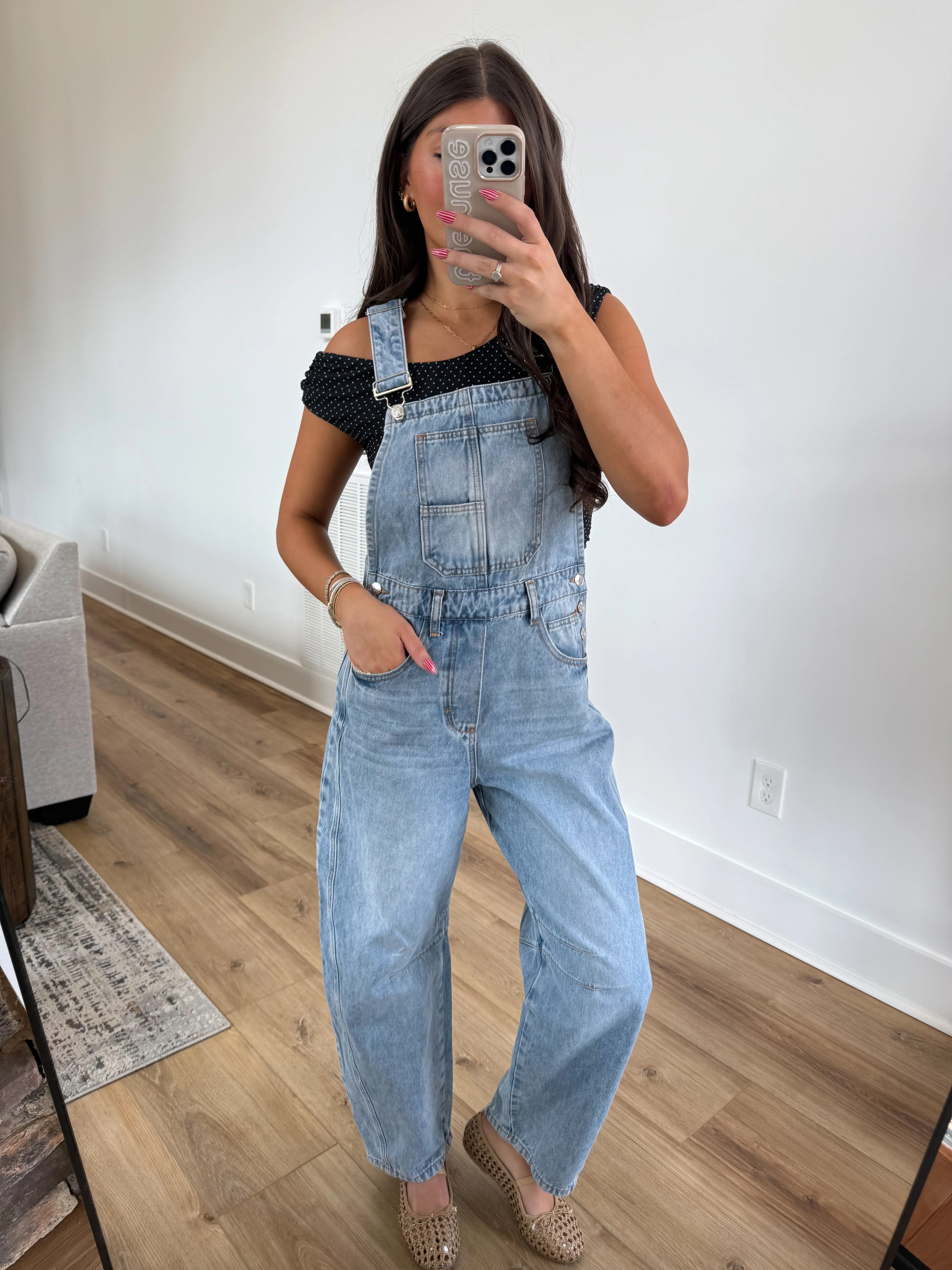 Light Wash Barrel Denim Overalls - Image 2