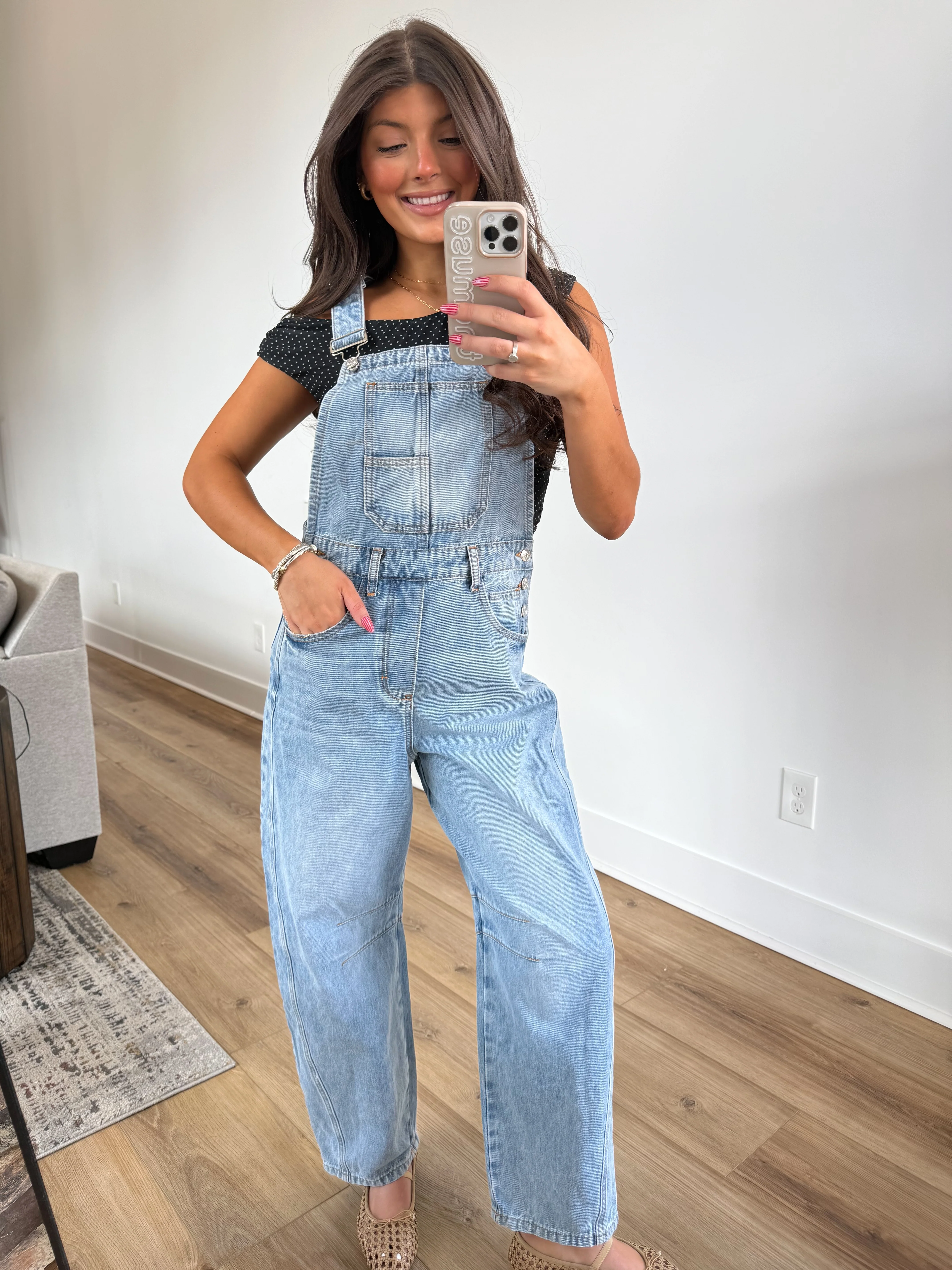 Light Wash Barrel Denim Overalls - Image 4
