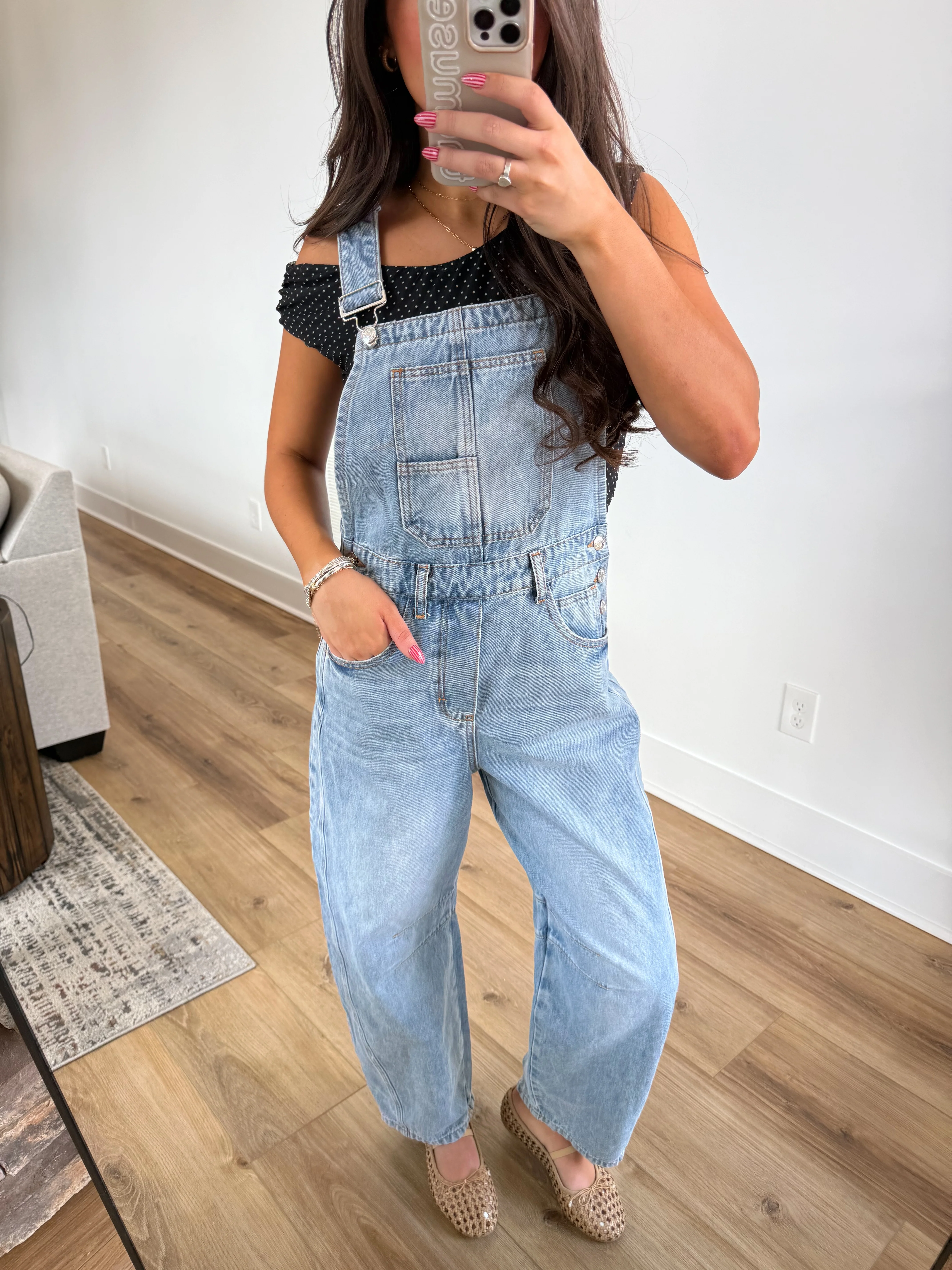 Light Wash Barrel Denim Overalls - Image 5