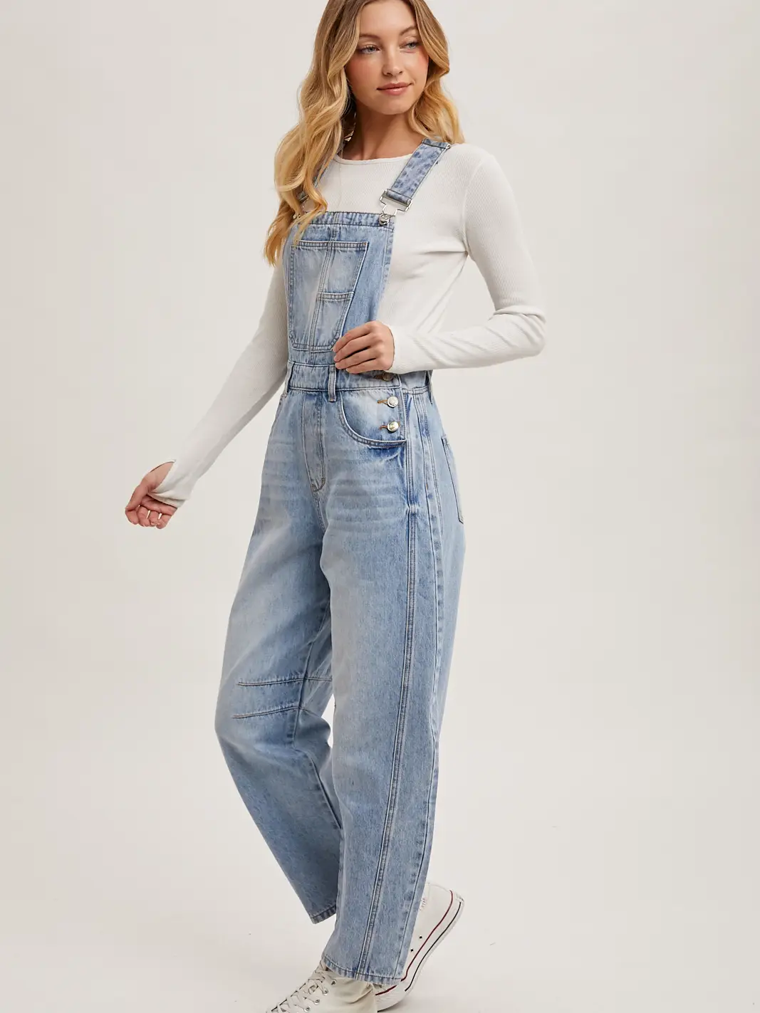 Light Wash Barrel Denim Overalls - Image 6