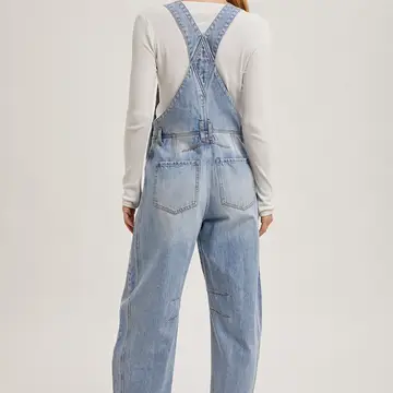 Light Wash Barrel Denim Overalls - Image 8