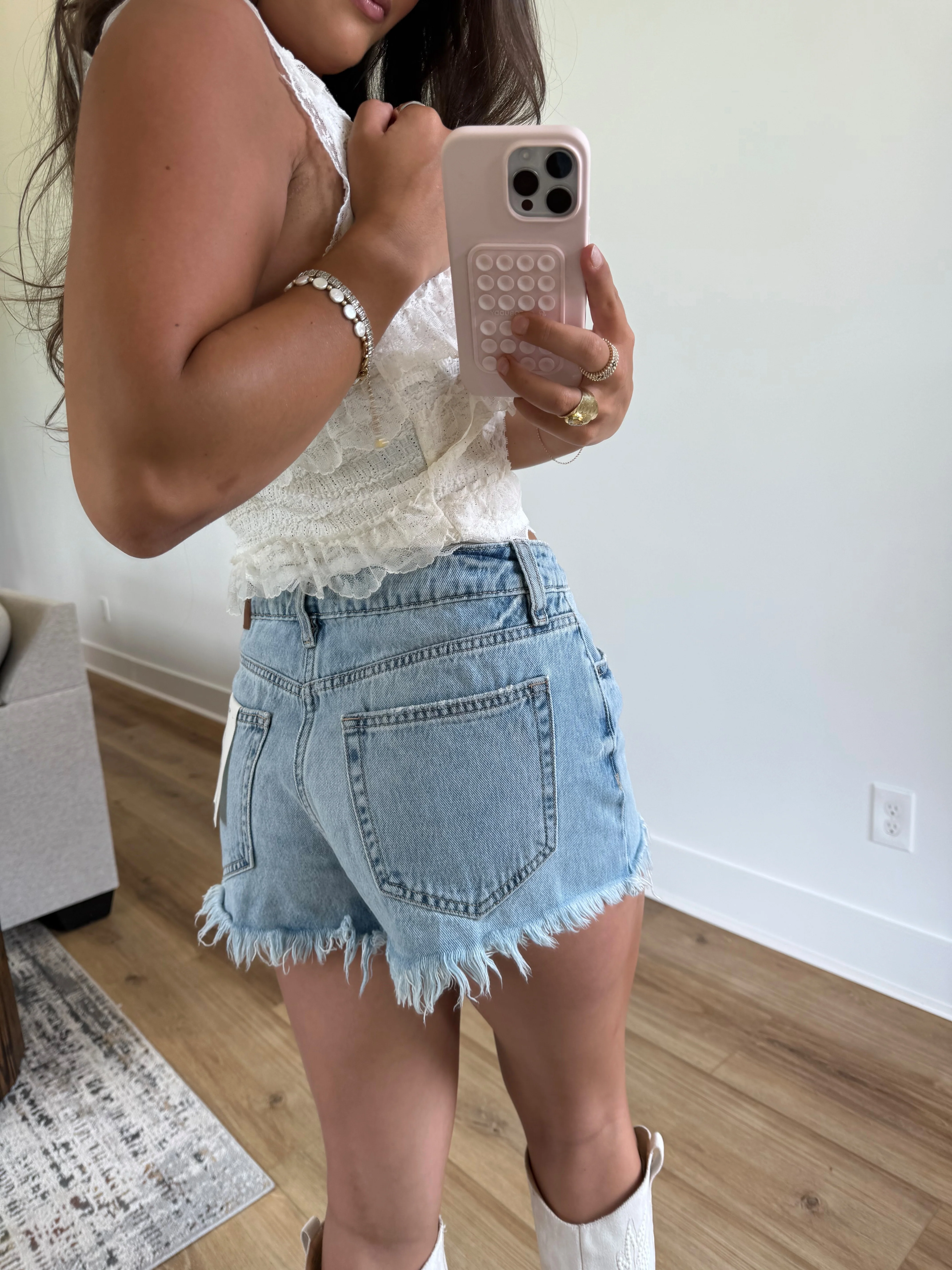 Light Wash Freyed Shorts - Image 3