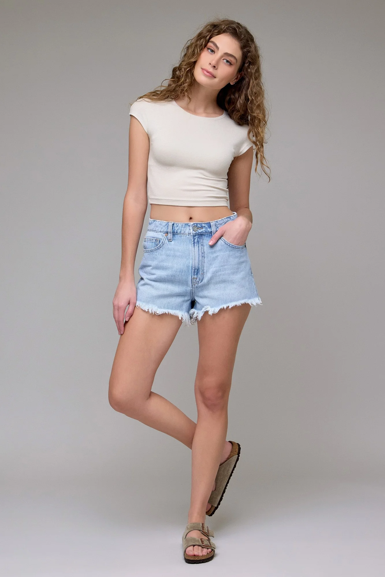 Light Wash Freyed Shorts - Image 7