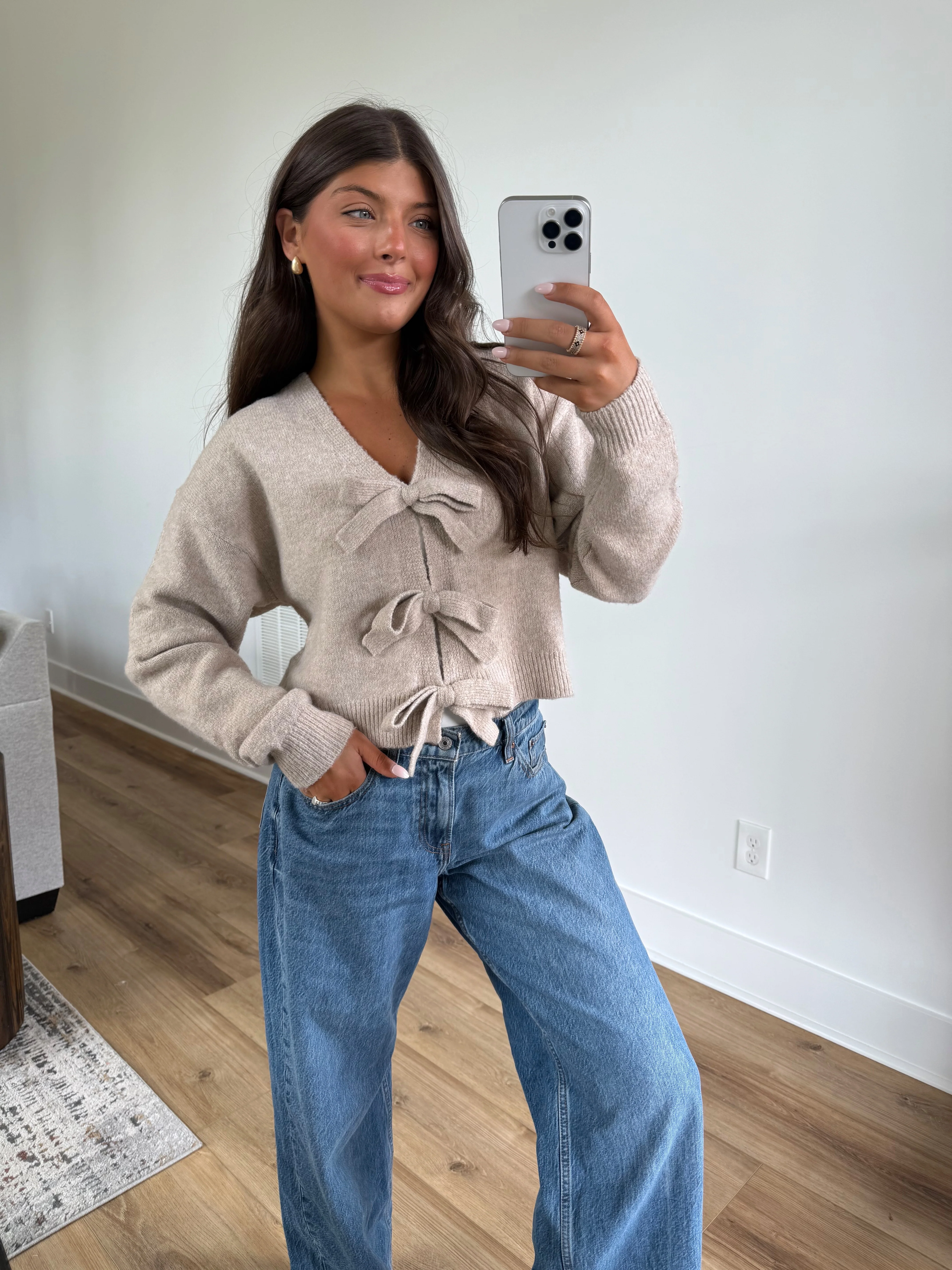 Lillian Bow Sweater (Light Taupe) - Image 5