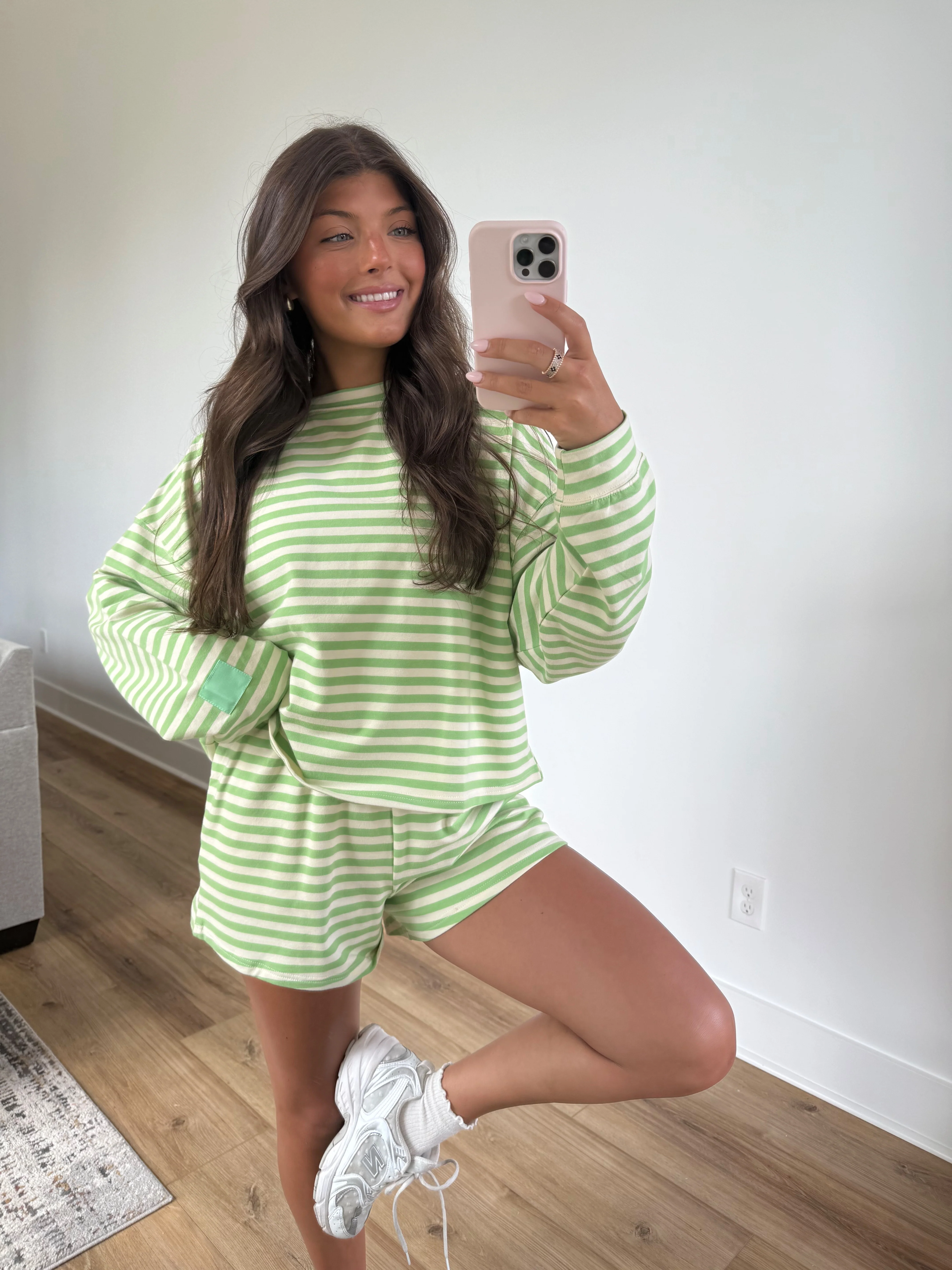 Lime Stripe Shorts Set
