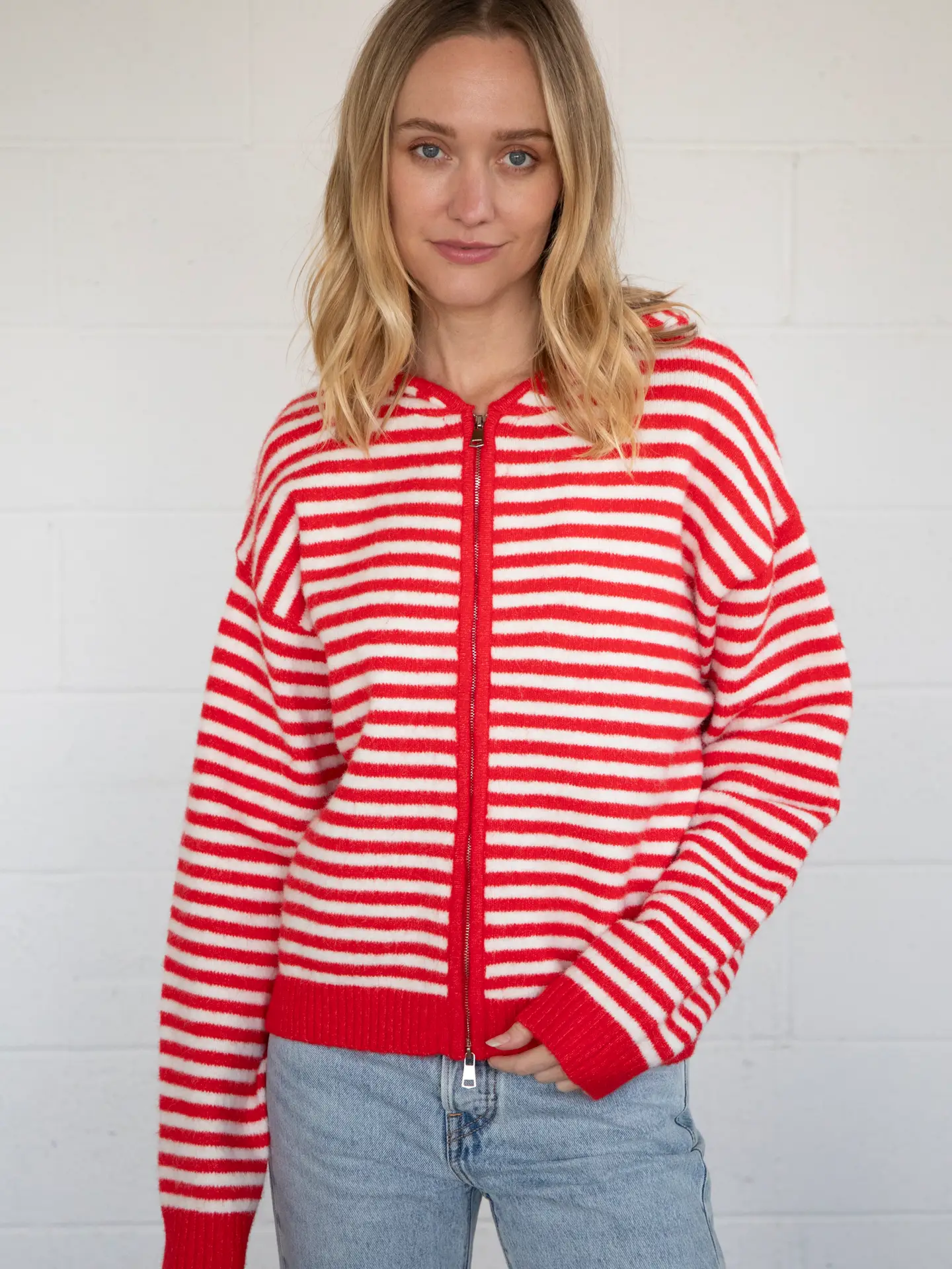 Millie Stripe Zip-Up (Red) - Image 6
