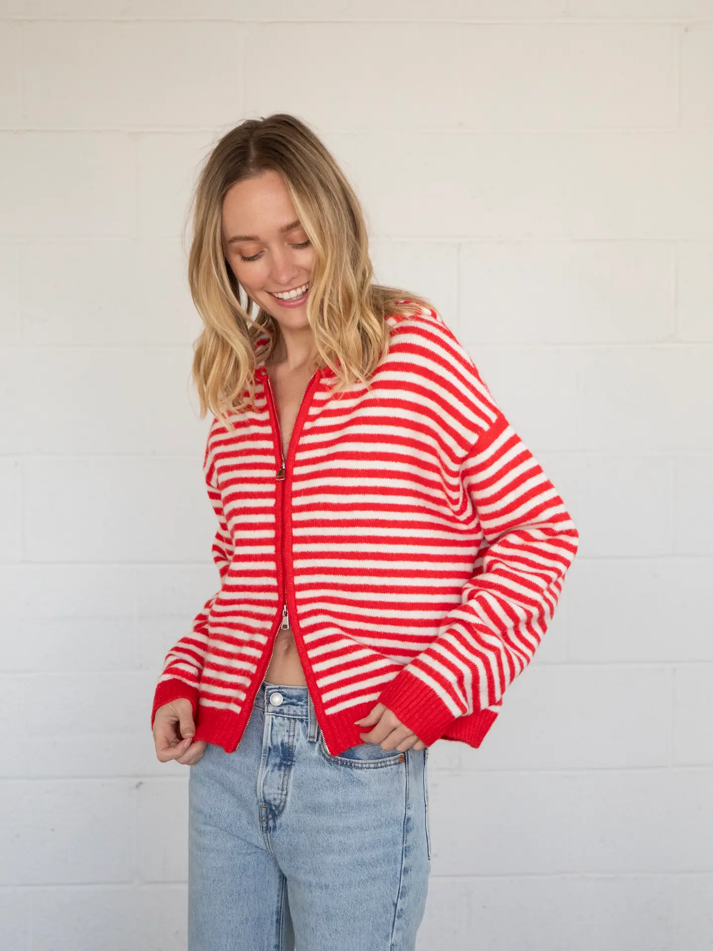 Millie Stripe Zip-Up (Red) - Image 8