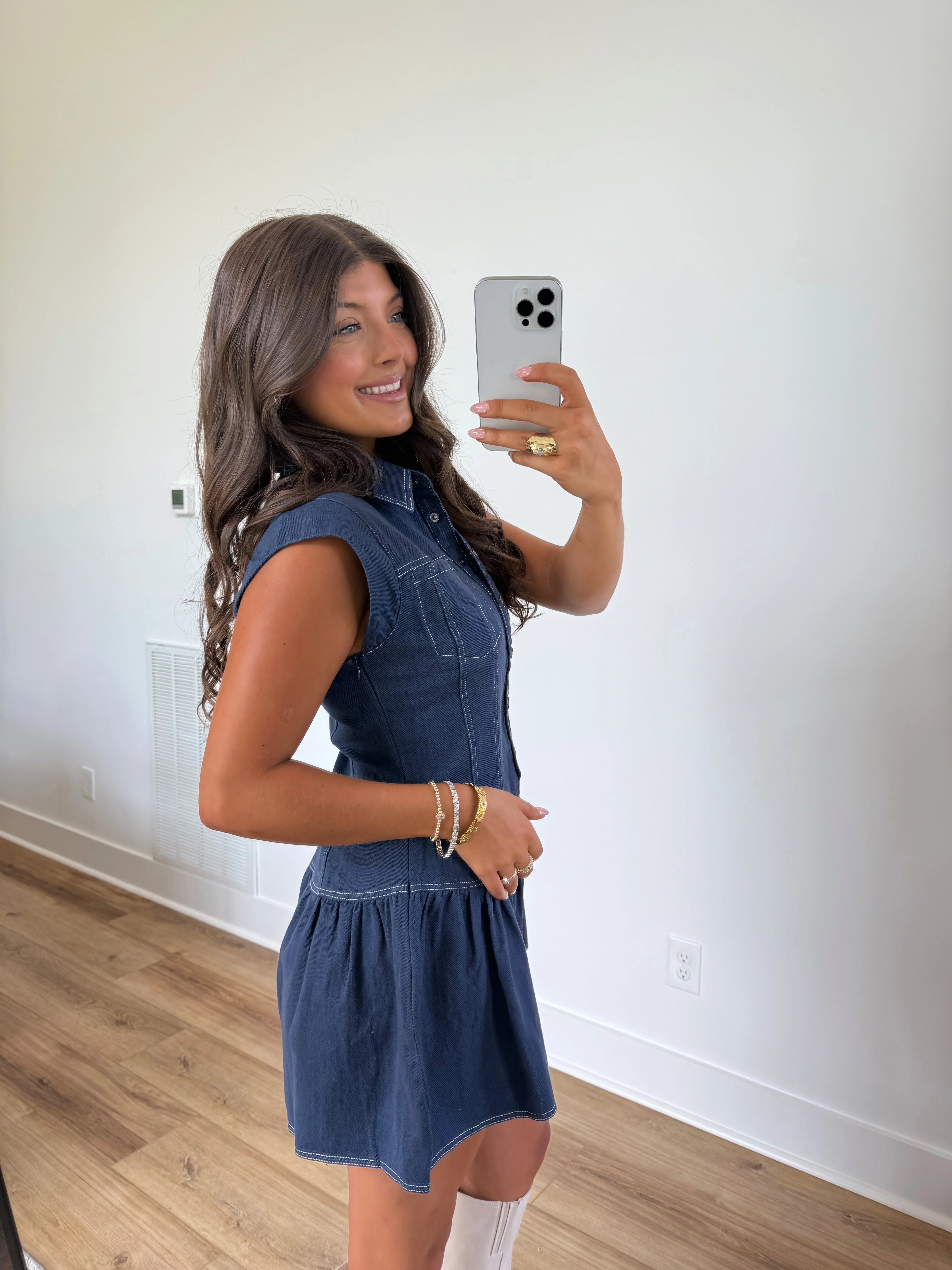 Navy Denim Flare Romper - Image 3