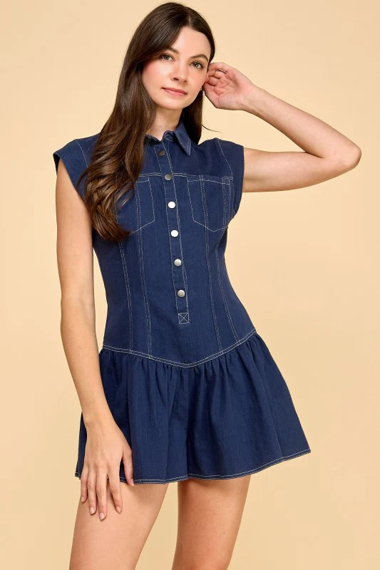 Navy Denim Flare Romper - Image 6