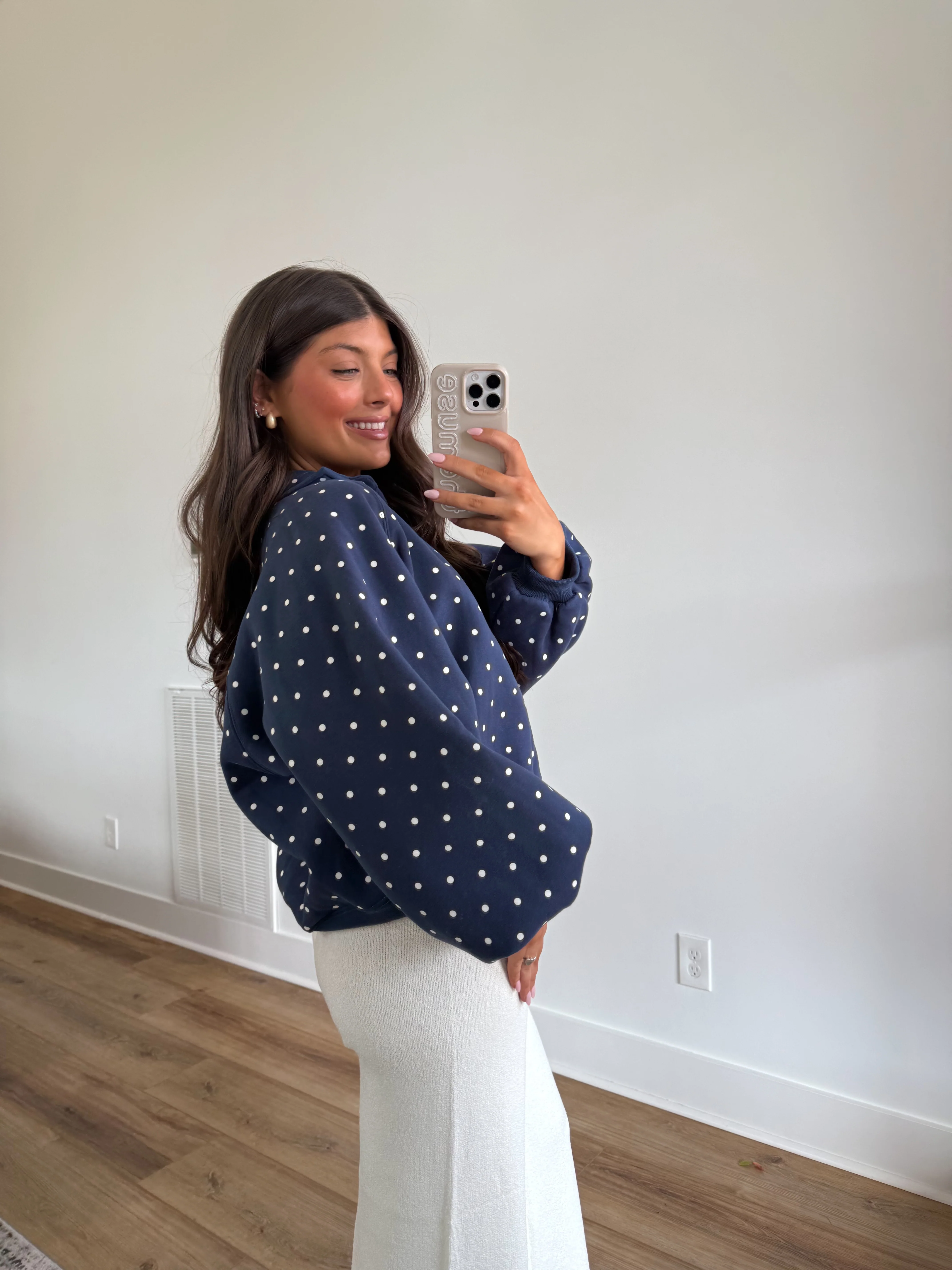 Navy Polka-Dot Snap Button Pullover - Image 2