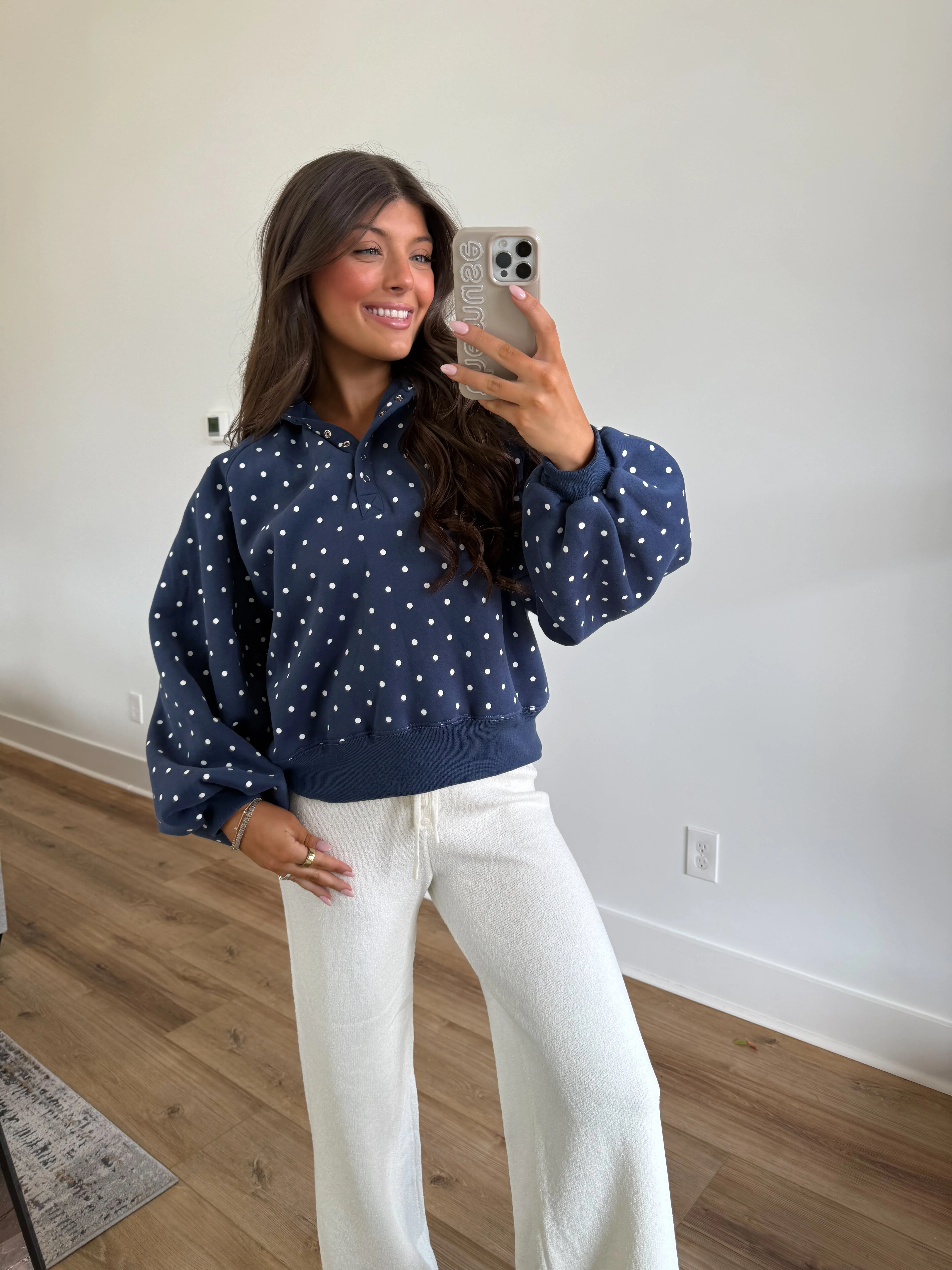 Navy Polka-Dot Snap Button Pullover - Image 3
