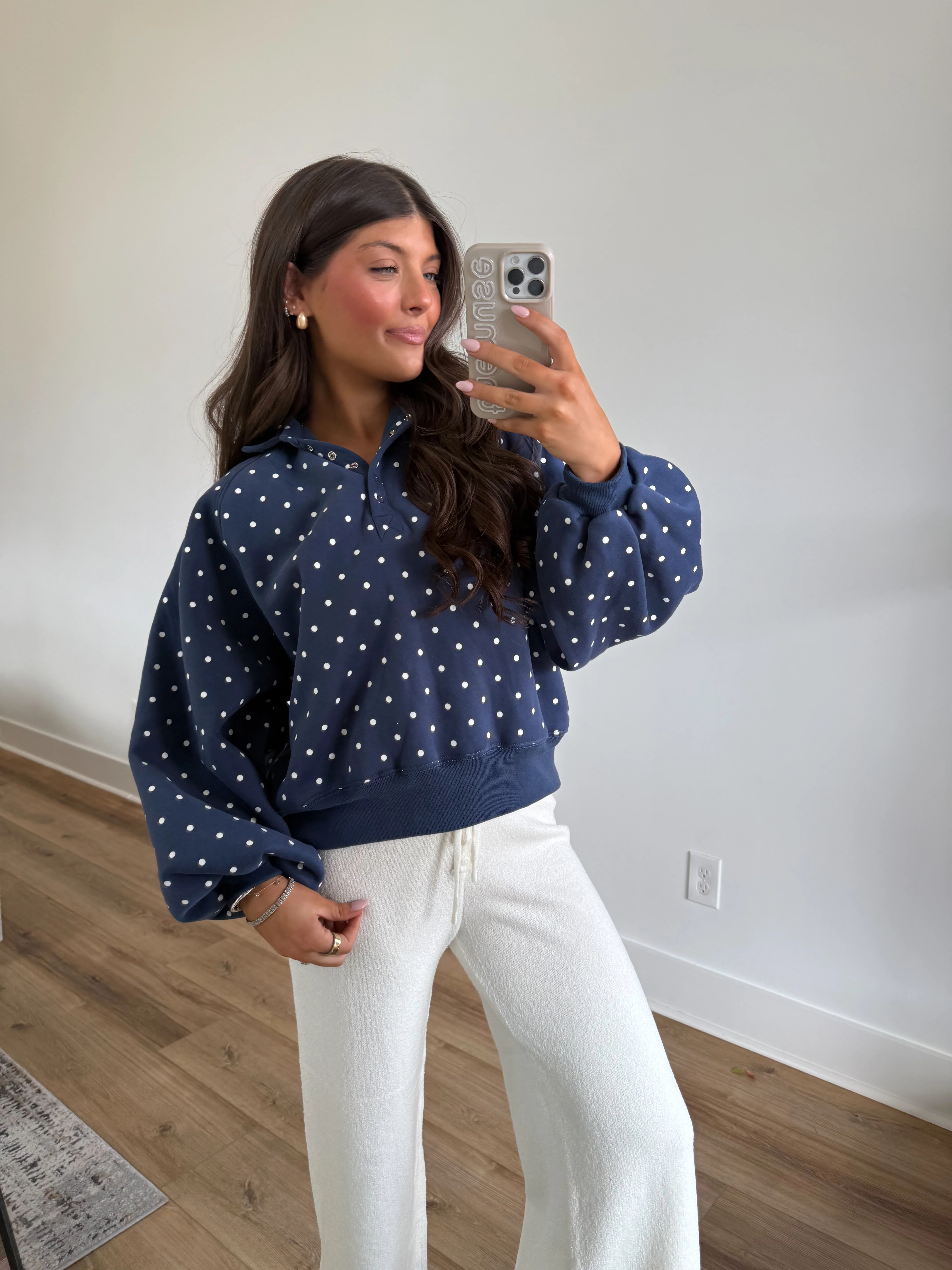 Navy Polka-Dot Snap Button Pullover - Image 5
