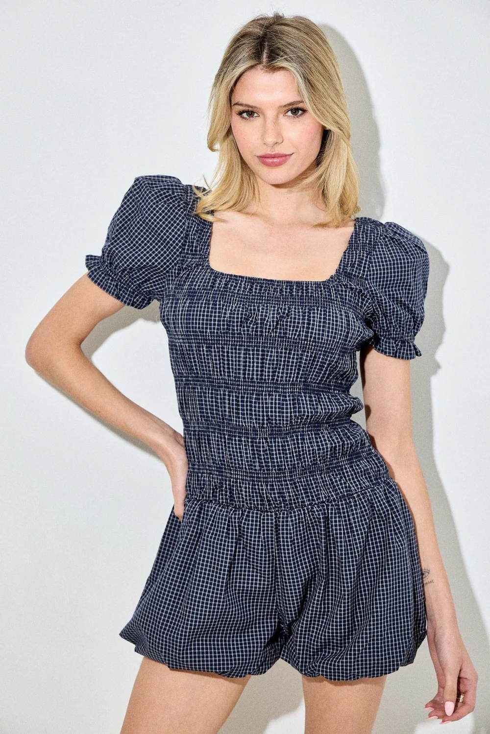 Navy Ruched Romper - Image 7