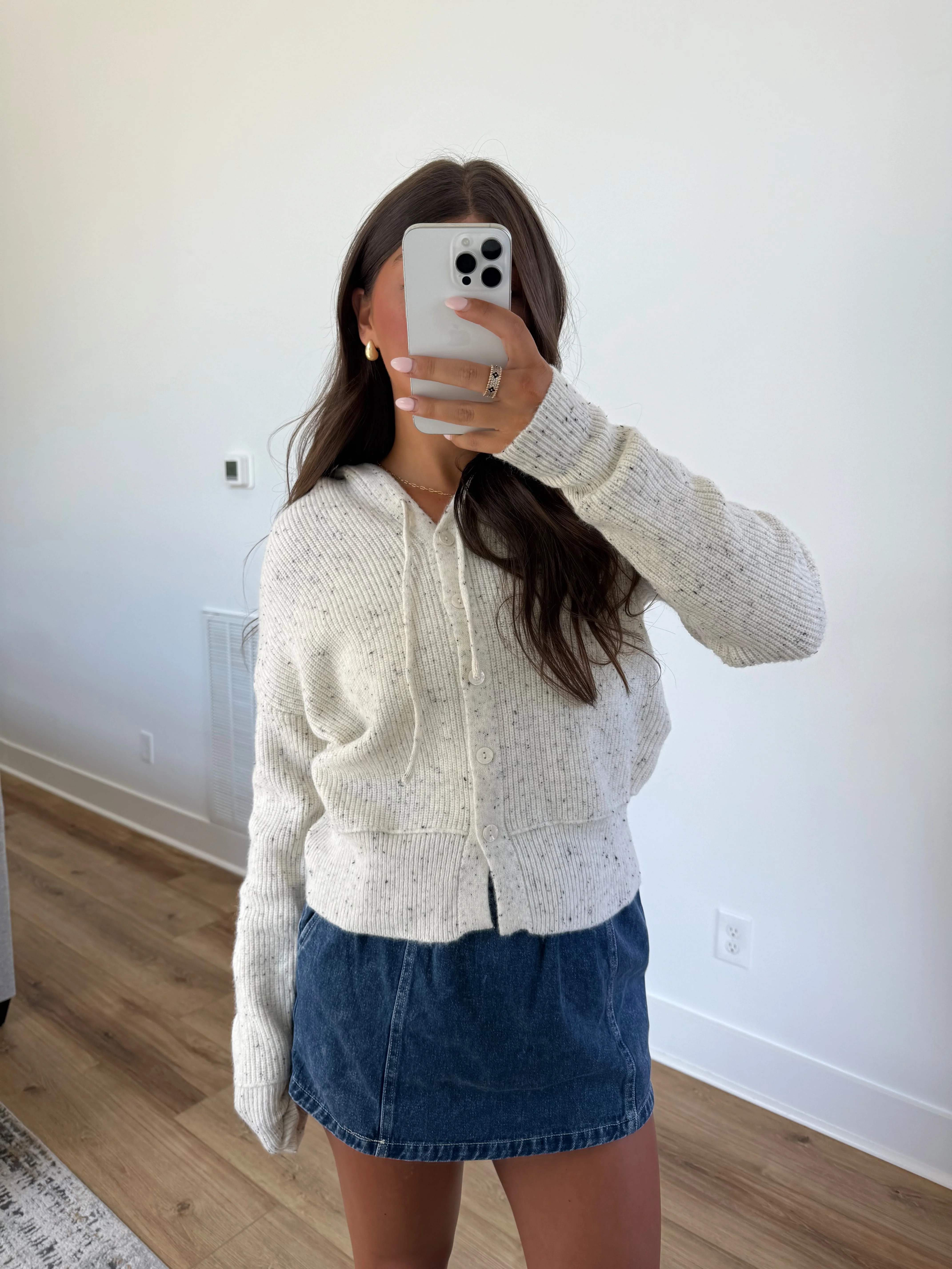 Oatmeal Speckle Hoodie Cardigan - Image 3