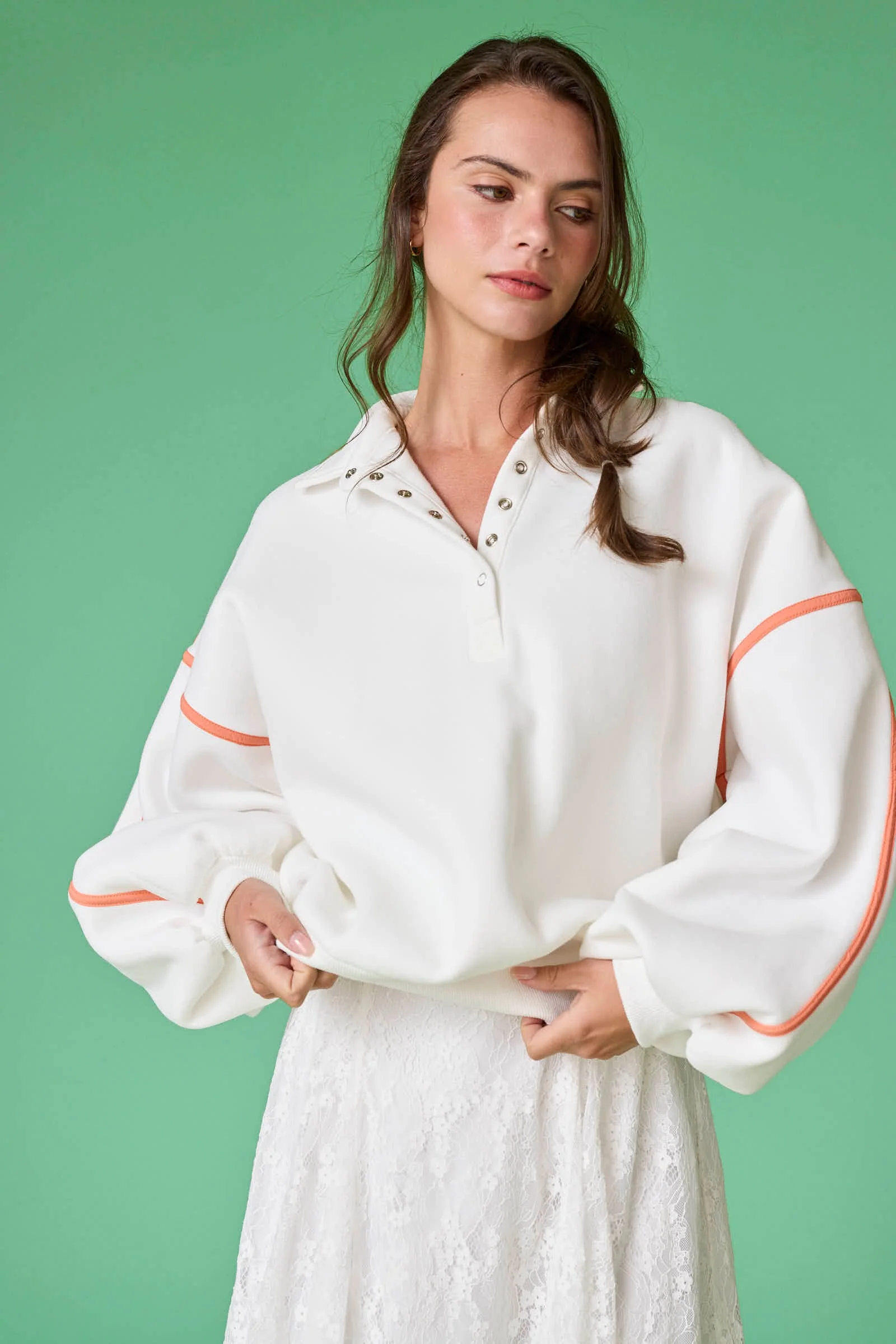 Orange Cream Snap Button Pullover - Image 7