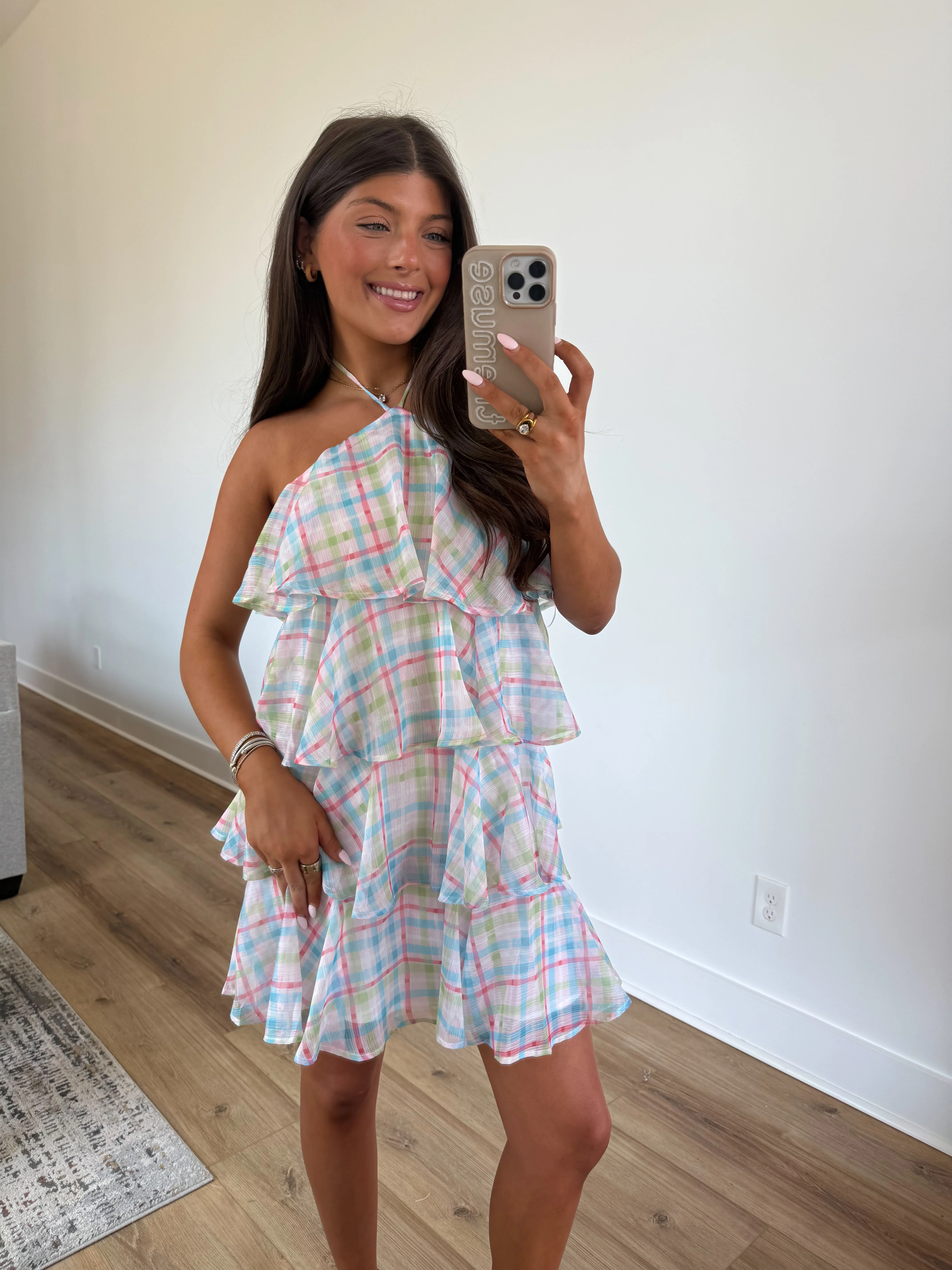 Pastel Plaid Ruffle Mini Dress