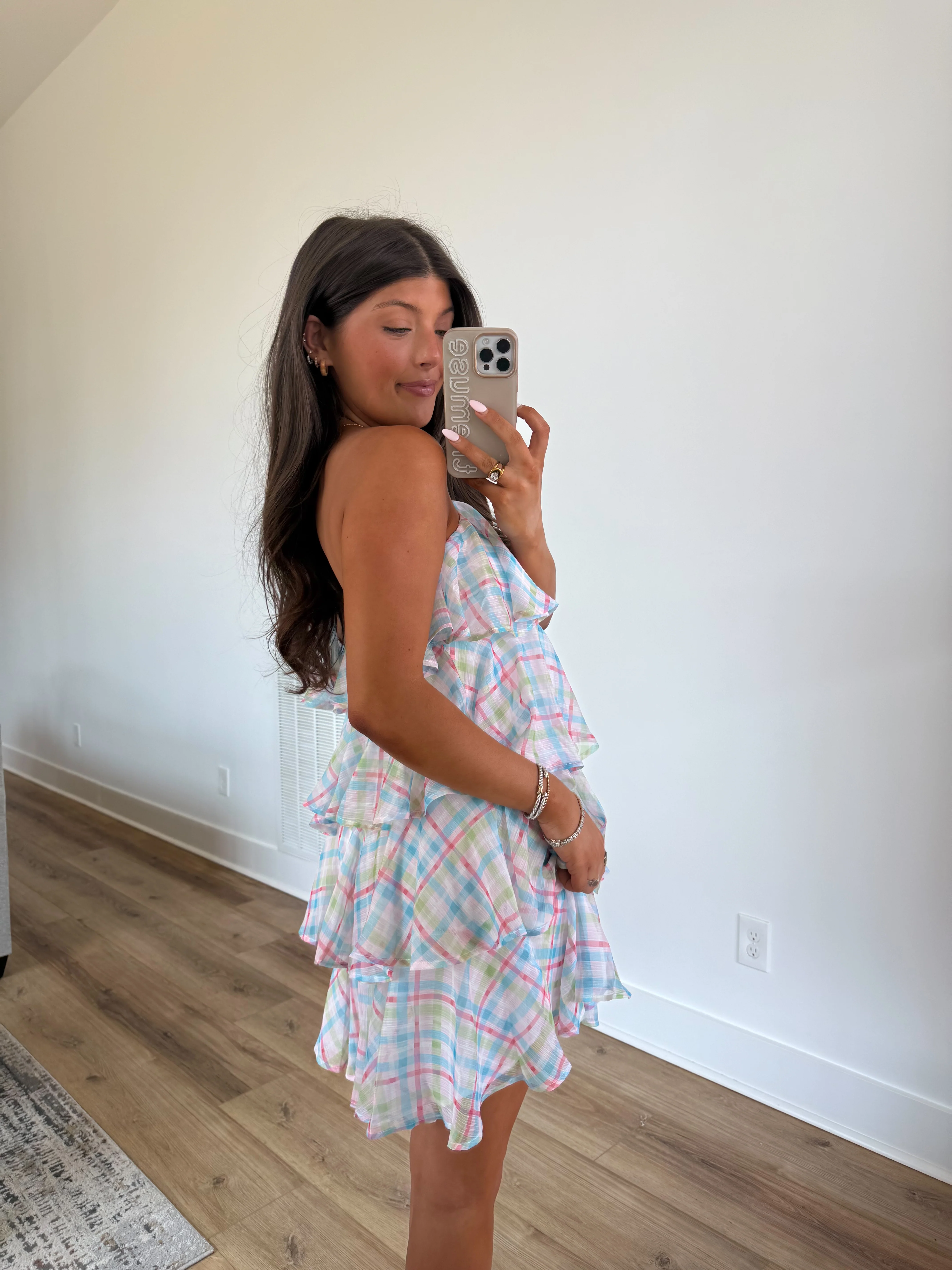 Pastel Plaid Ruffle Mini Dress - Image 4
