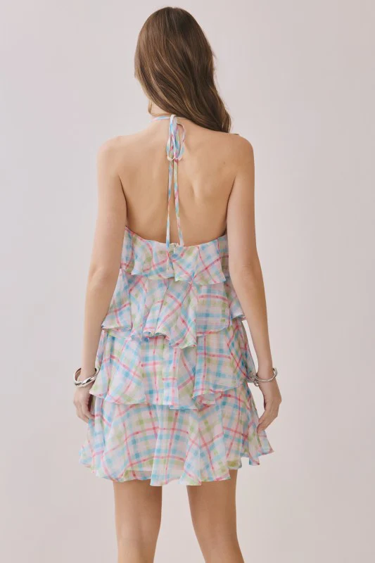 Pastel Plaid Ruffle Mini Dress - Image 6