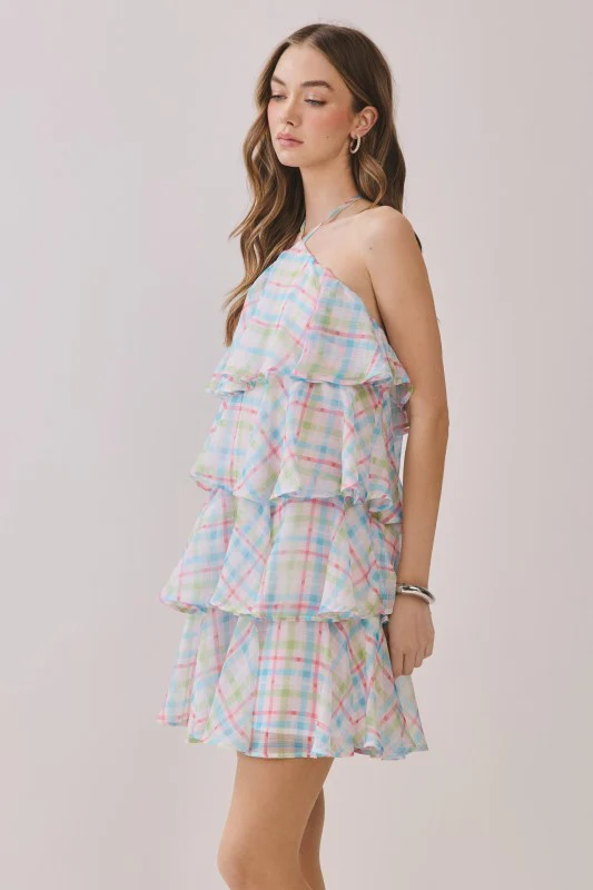 Pastel Plaid Ruffle Mini Dress - Image 7