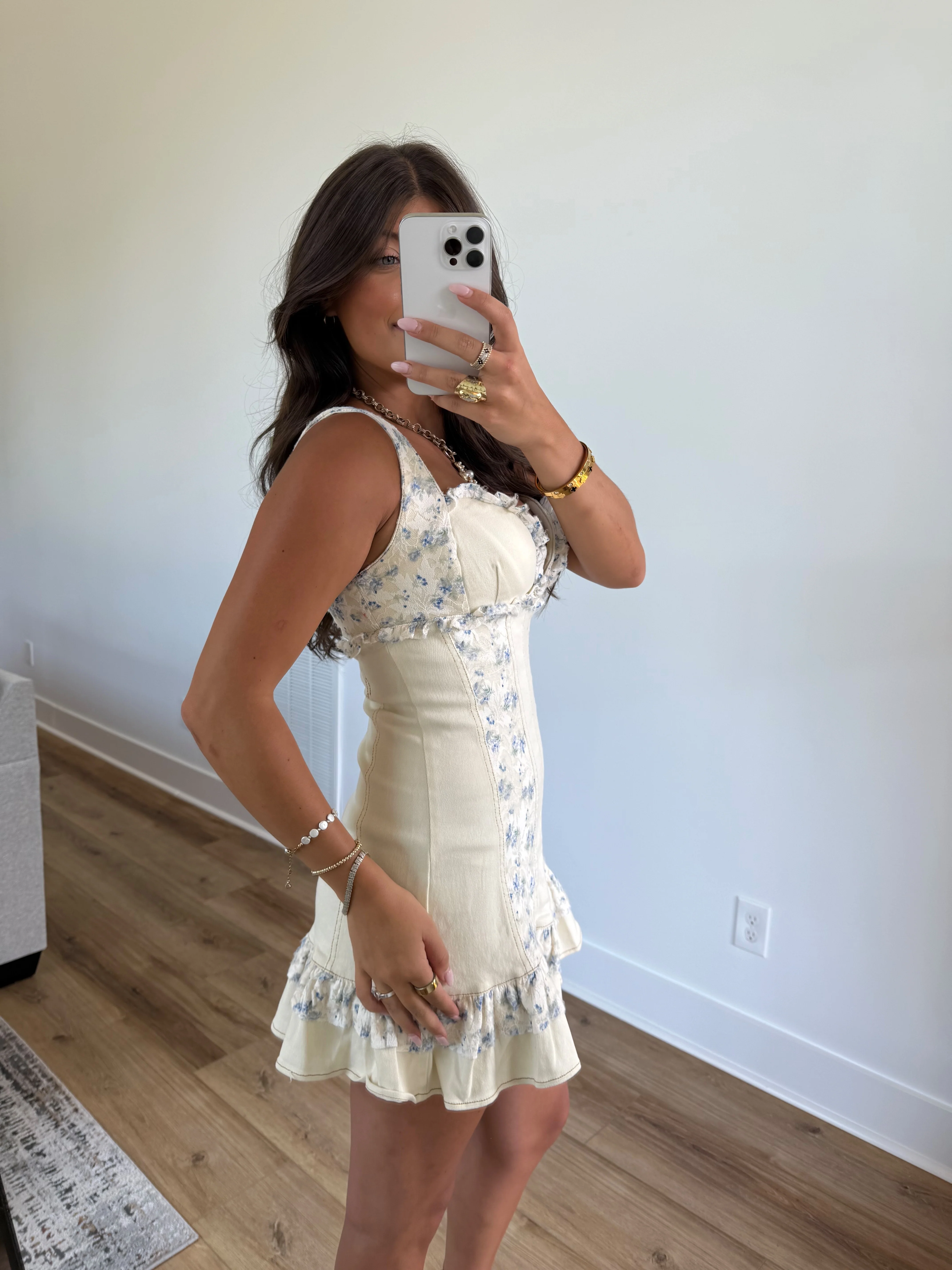Petal Cream Denim Dress - Image 3