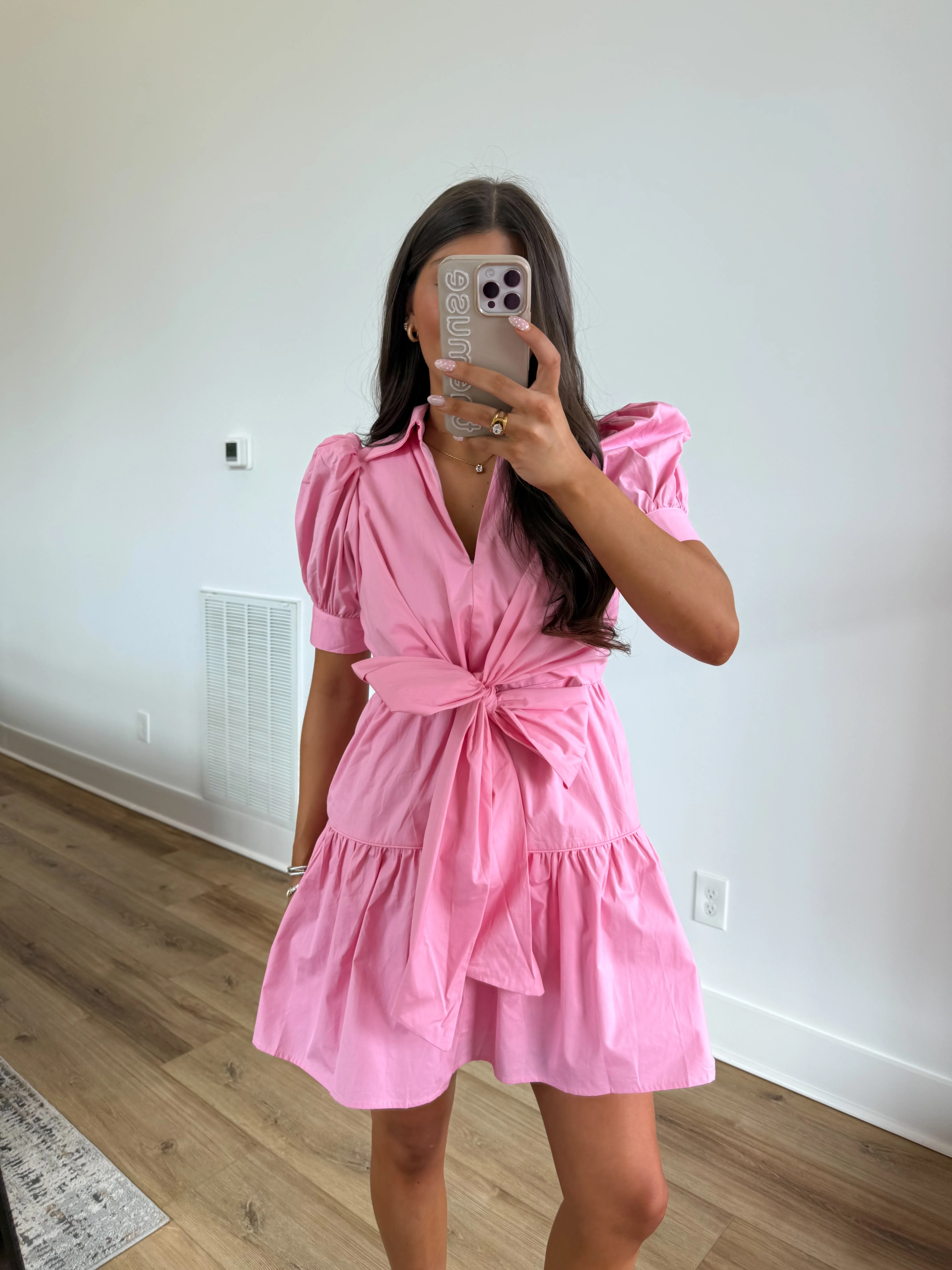 Pink Front Tie Mini Dress - Image 2