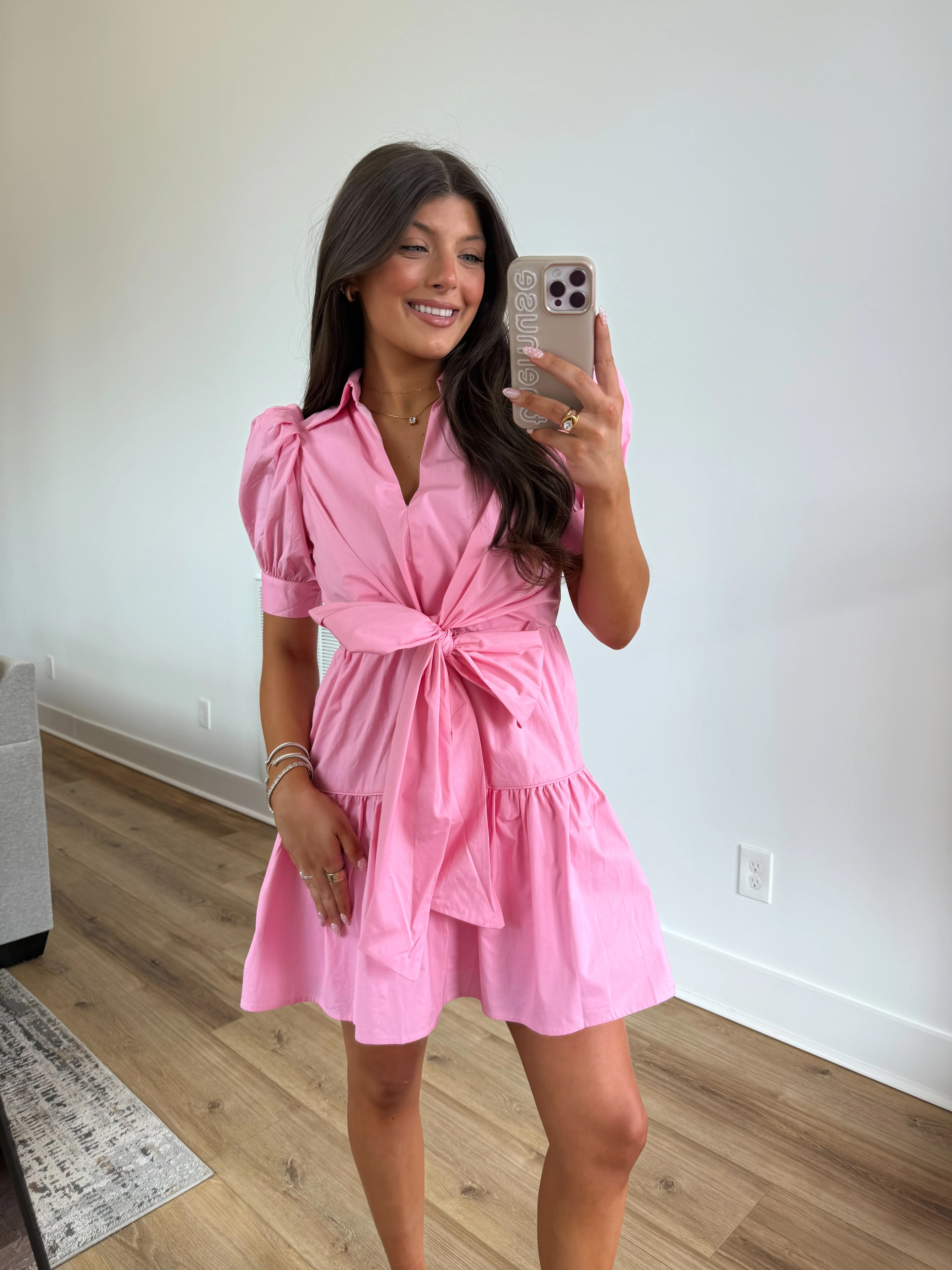 Pink Front Tie Mini Dress - Image 4