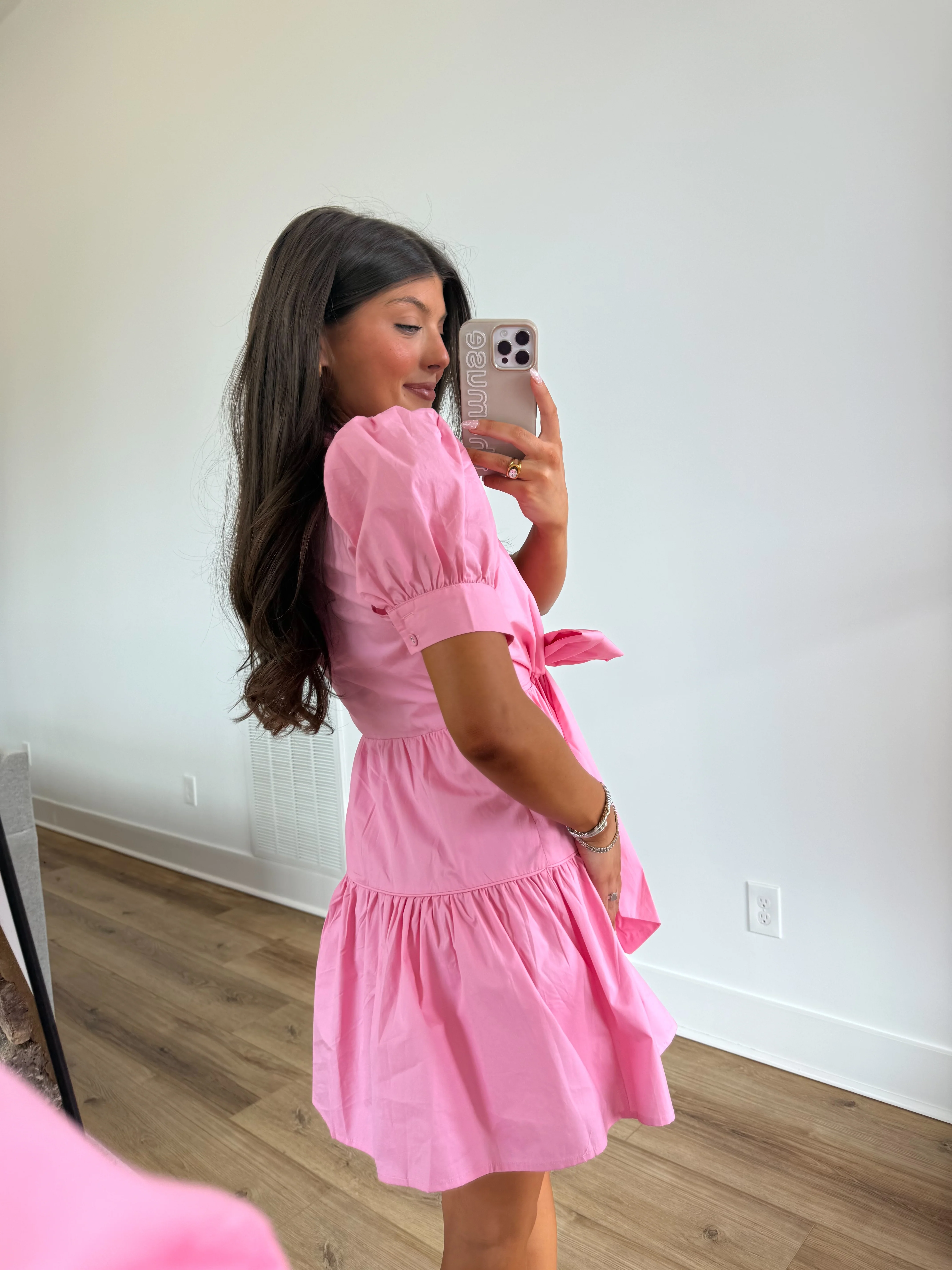 Pink Front Tie Mini Dress - Image 6
