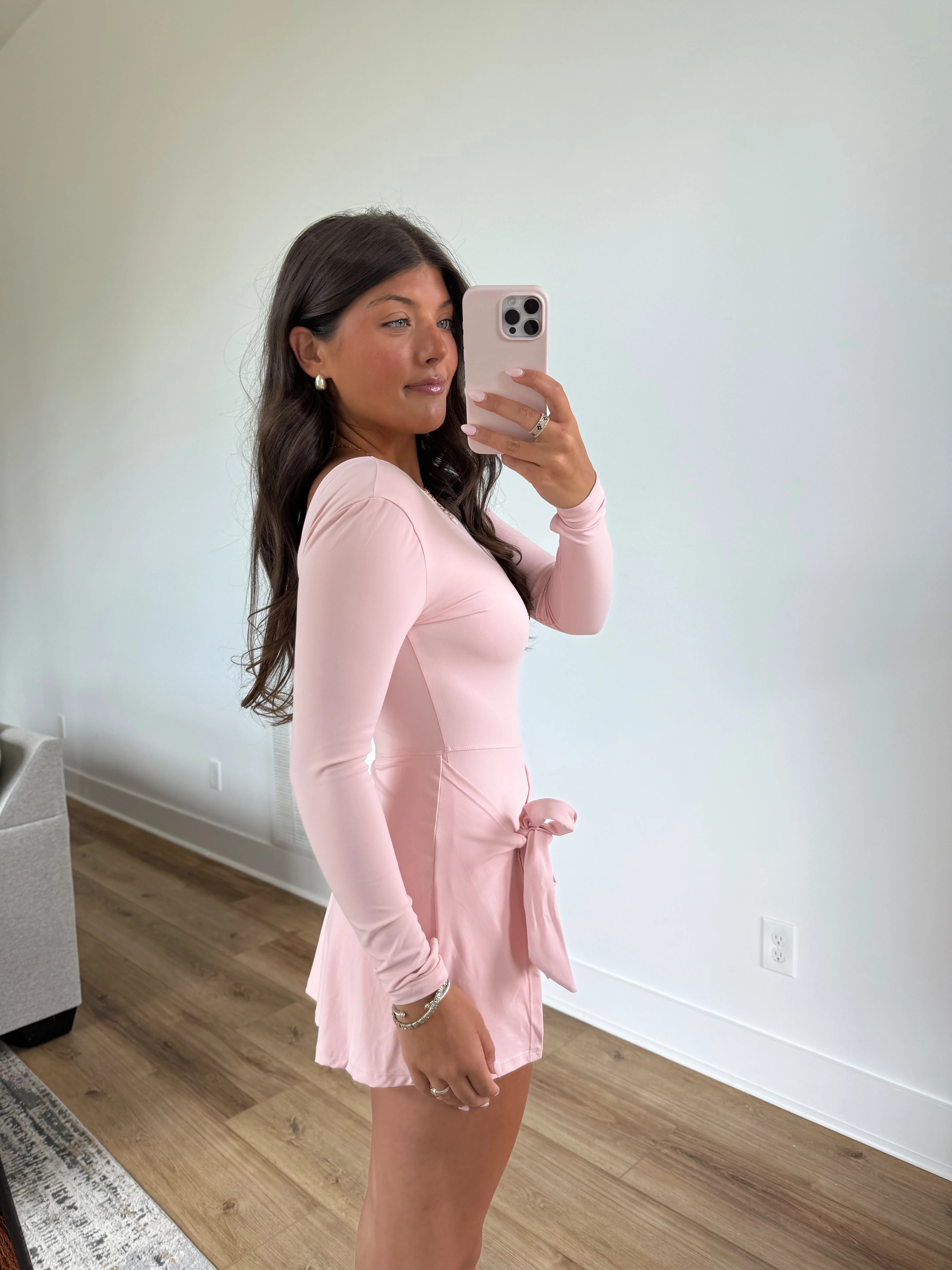 Pink Long Sleeve Wrap Romper - Image 2