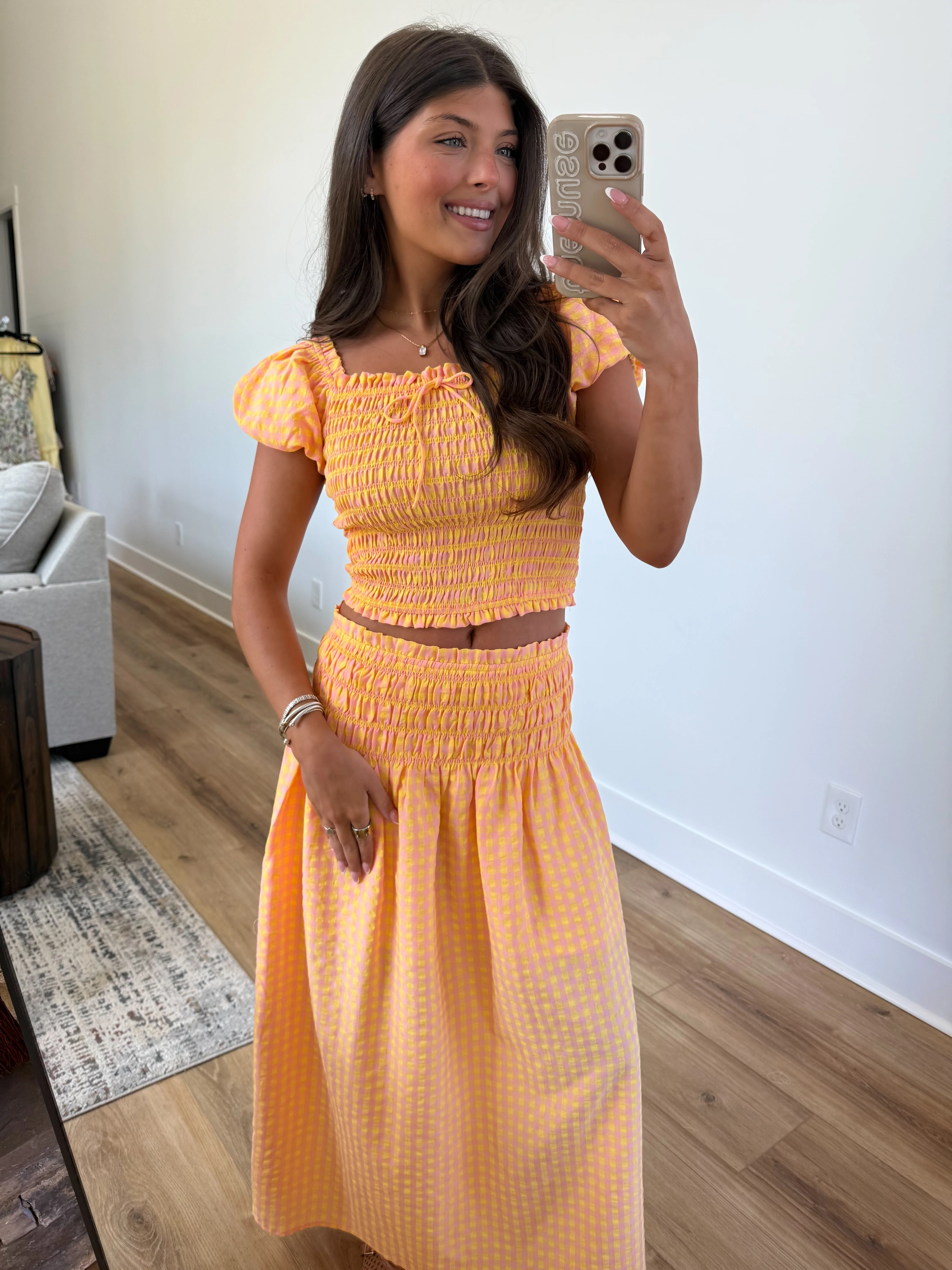 Pink/Orange Gingham Set