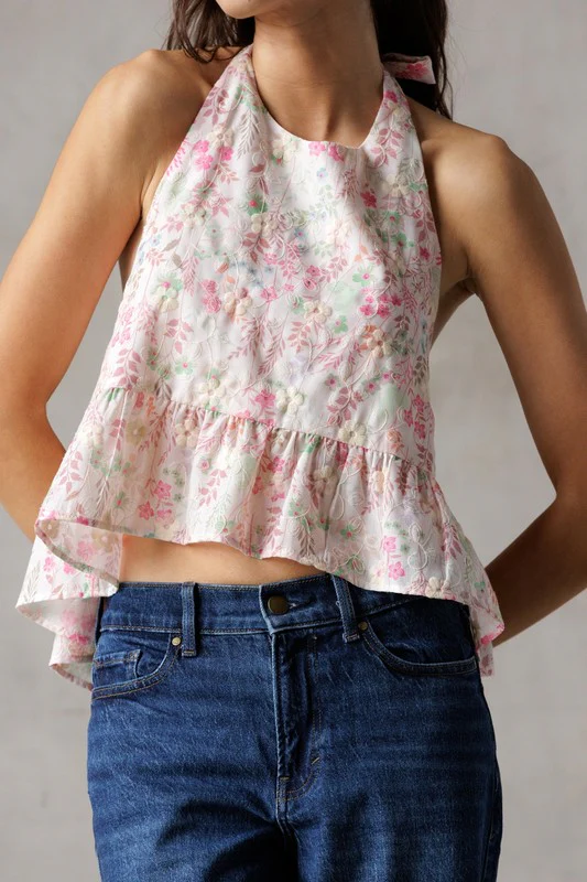 (Pink) Watercolor Bloom Halter Top - Image 5