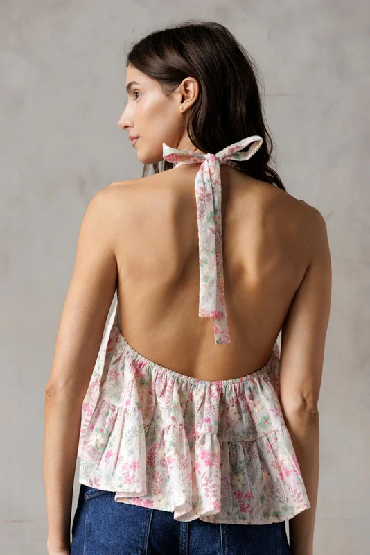 (Pink) Watercolor Bloom Halter Top - Image 6