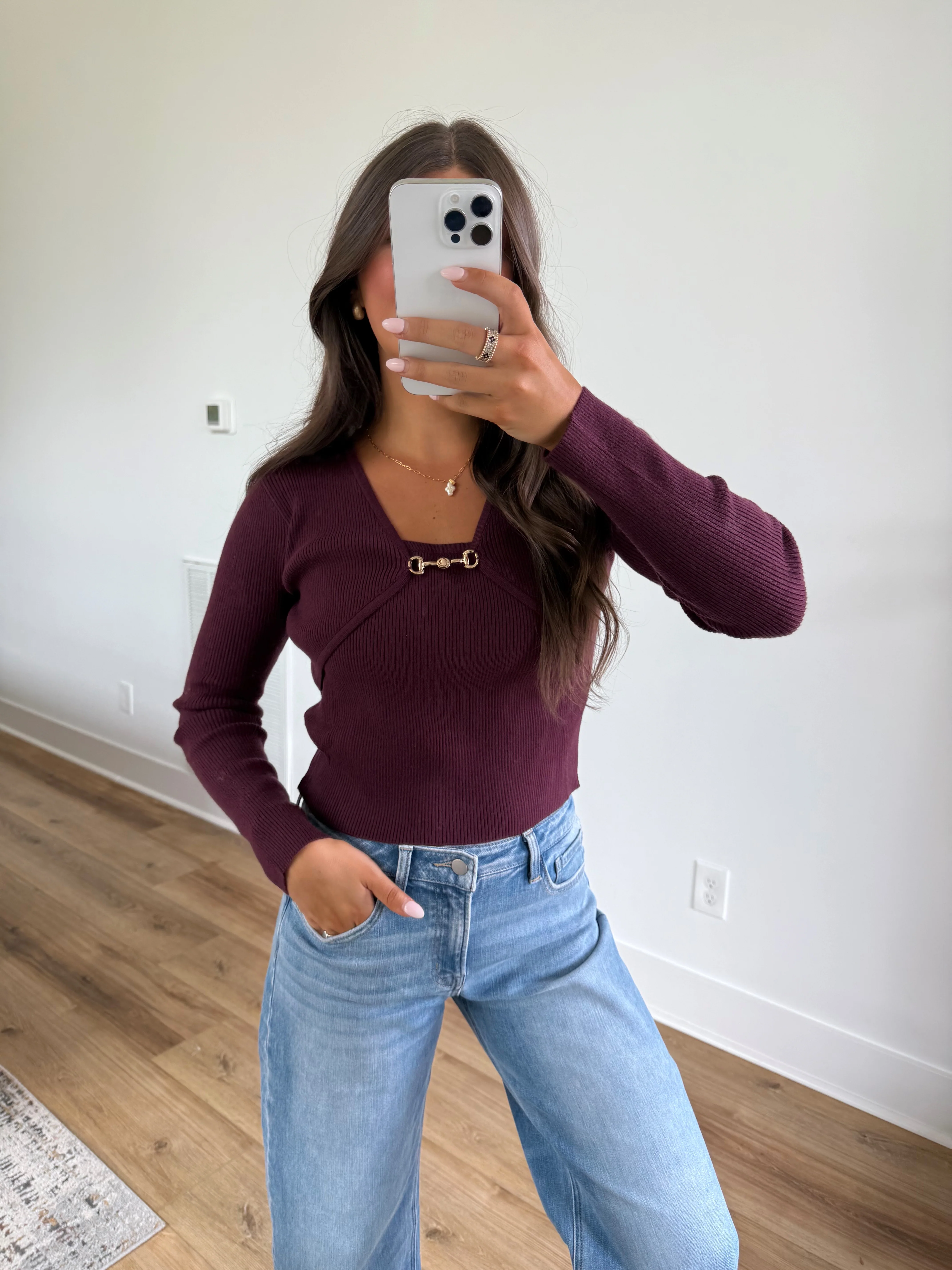 Plum Ribbed Clasp Top - Image 2