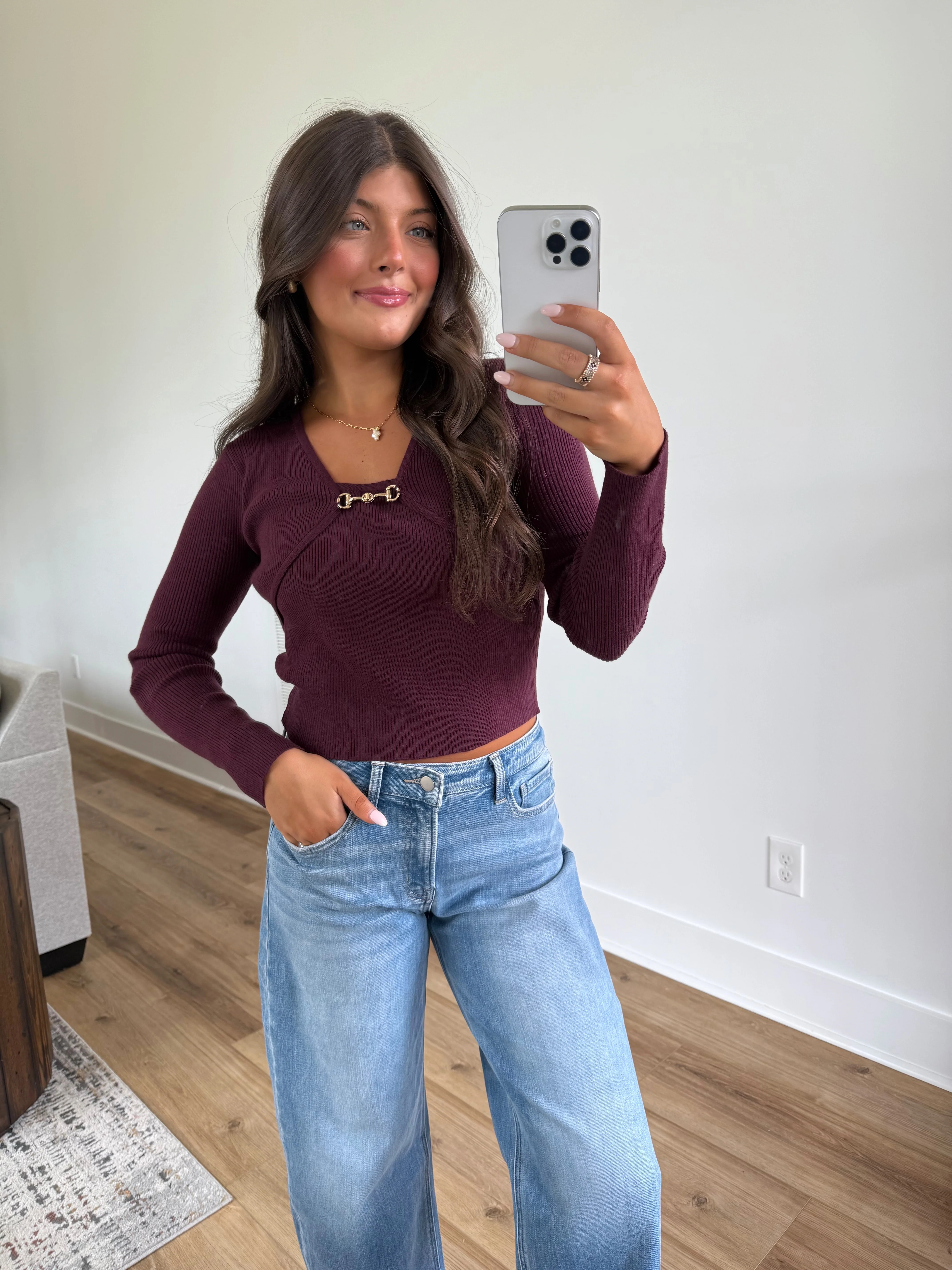Plum Ribbed Clasp Top - Image 3